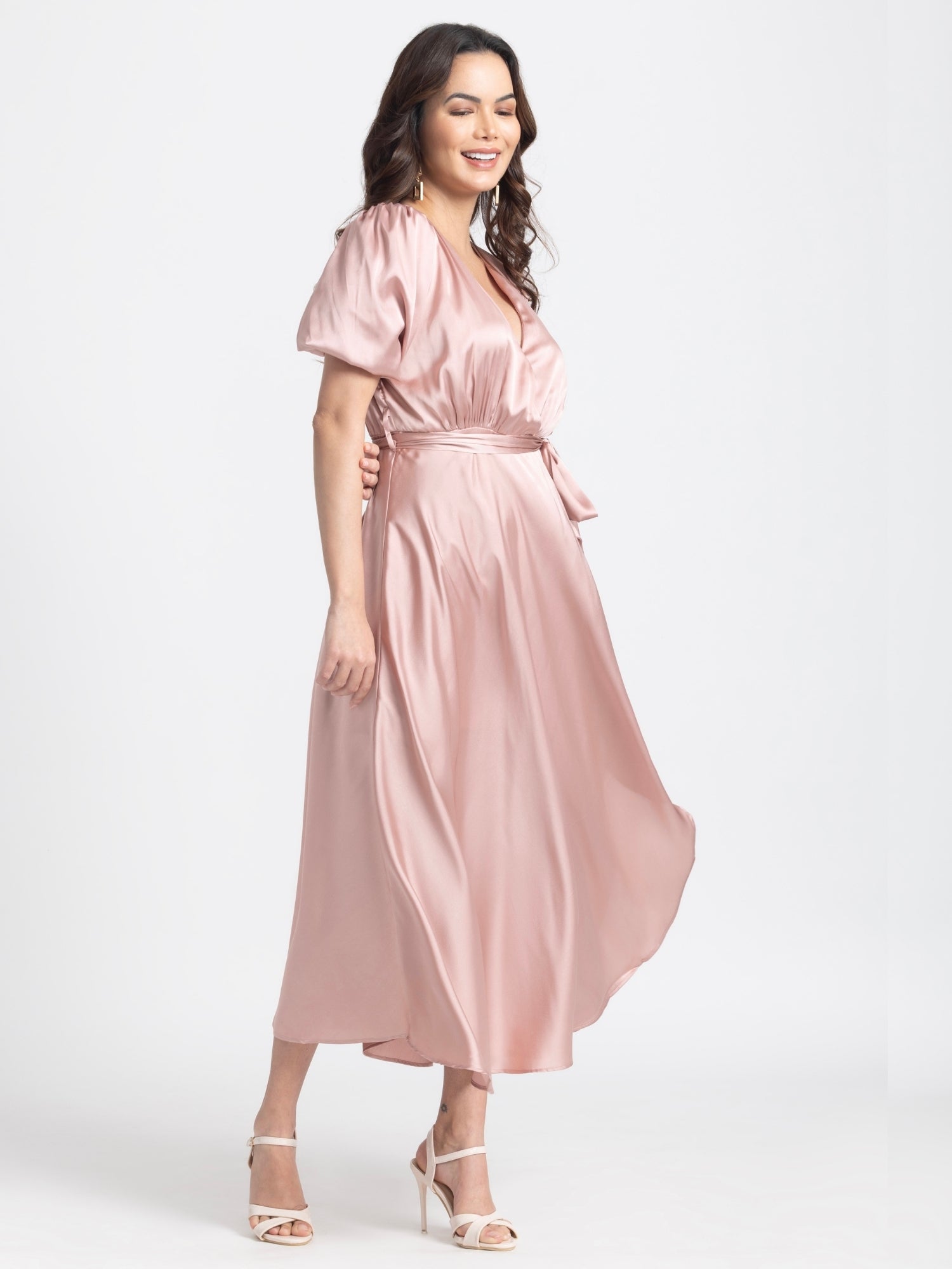 Rose Gold Surplice Midi Dress