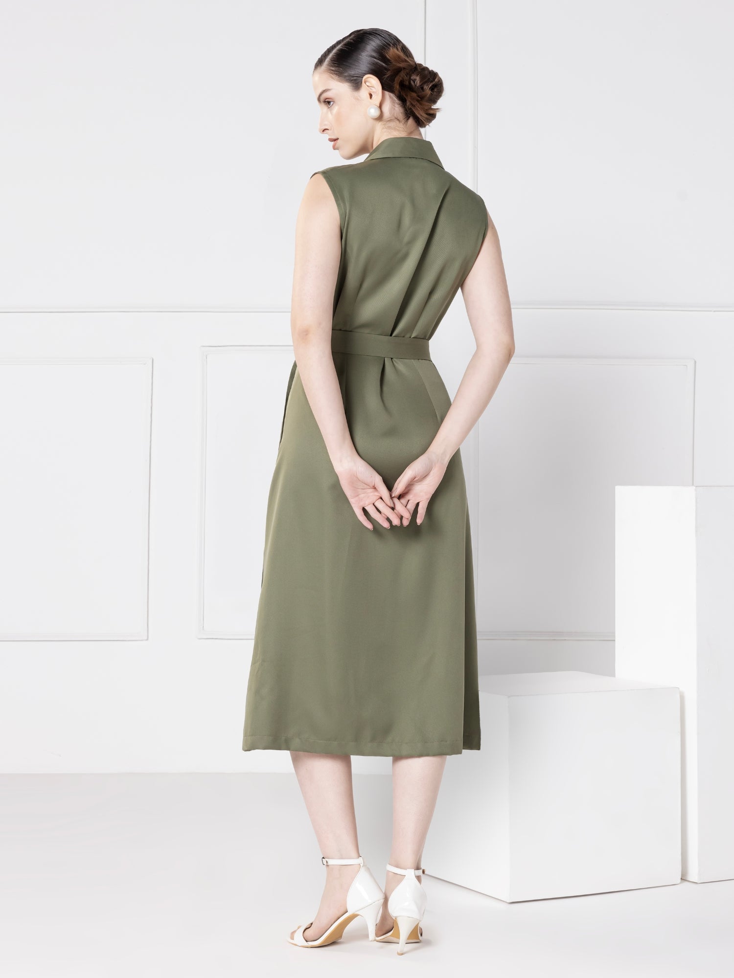 Olive Elegance Midi Dress
