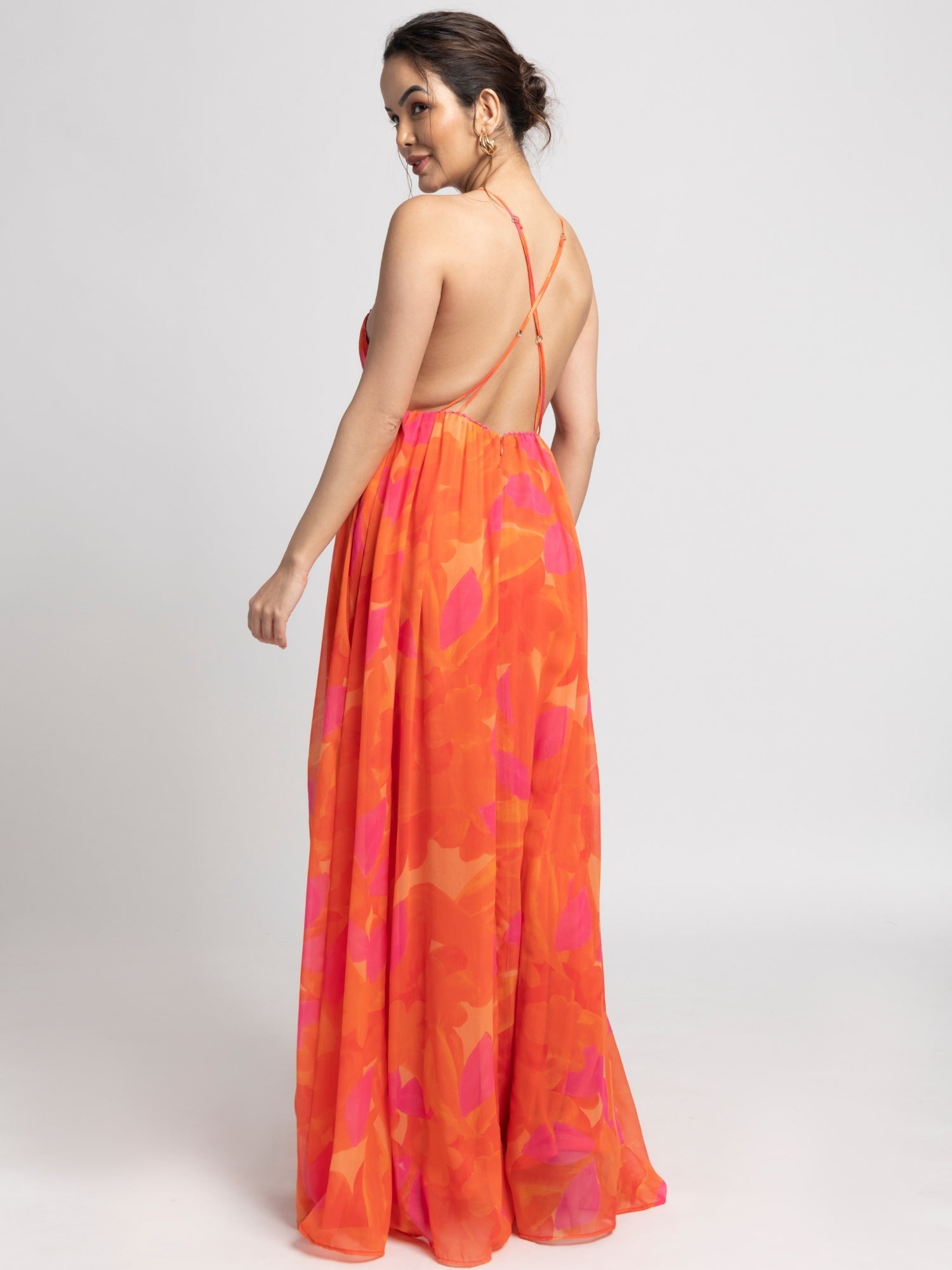Playful Orange Strap Maxi Dress