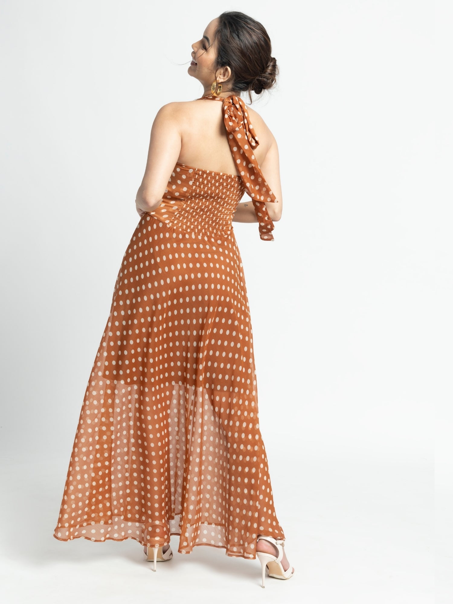 Brown Polka Maxi Dress