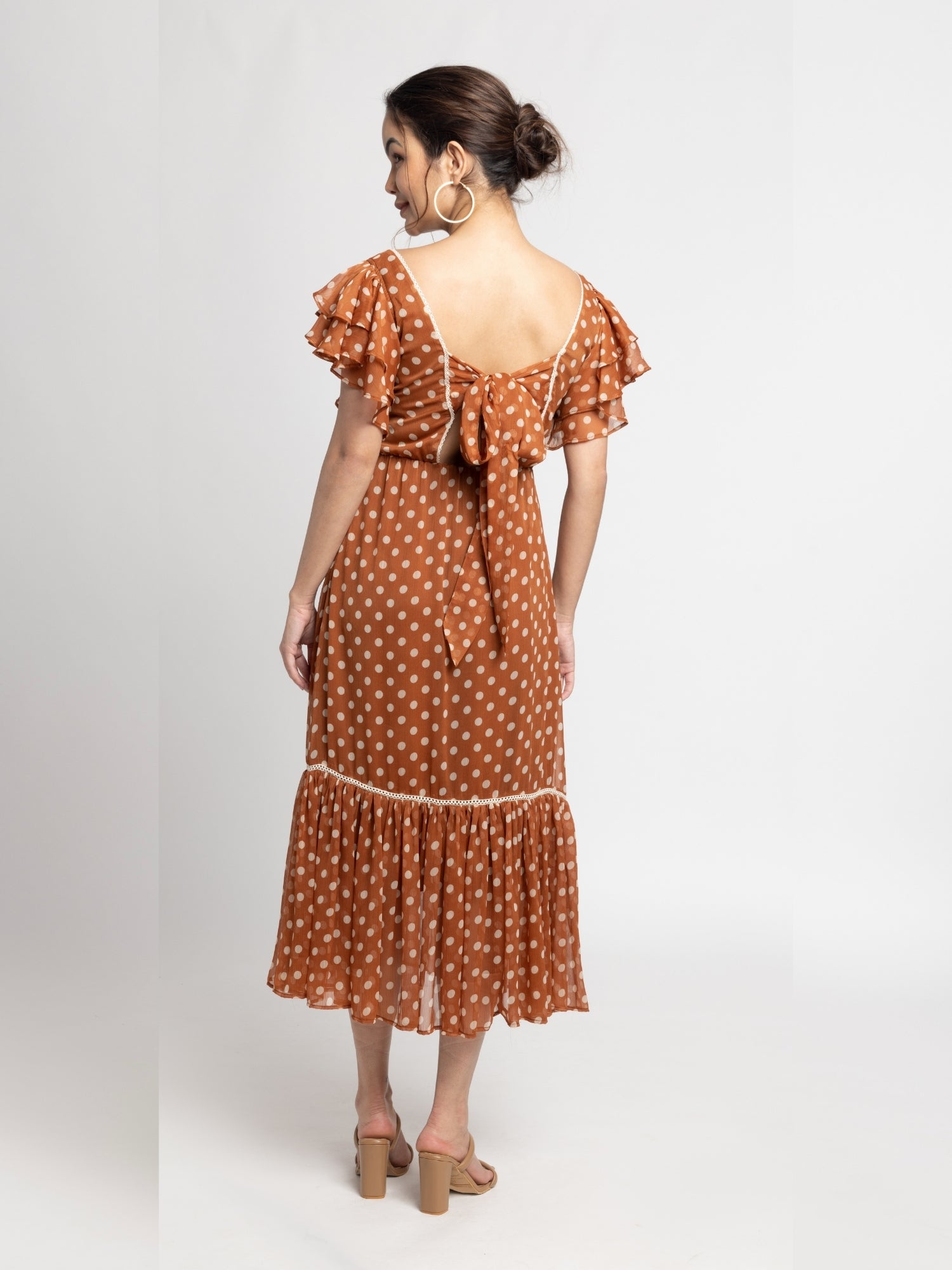 Brown Polka Midi Dress