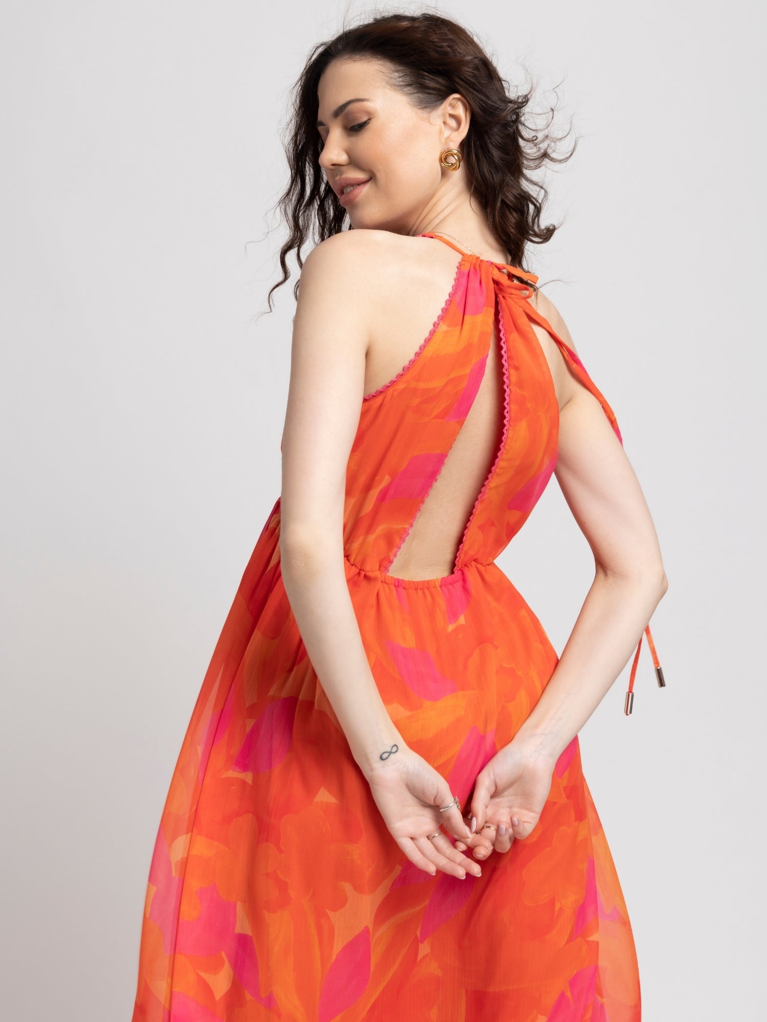 Playful Orange Surplice Maxi Dress