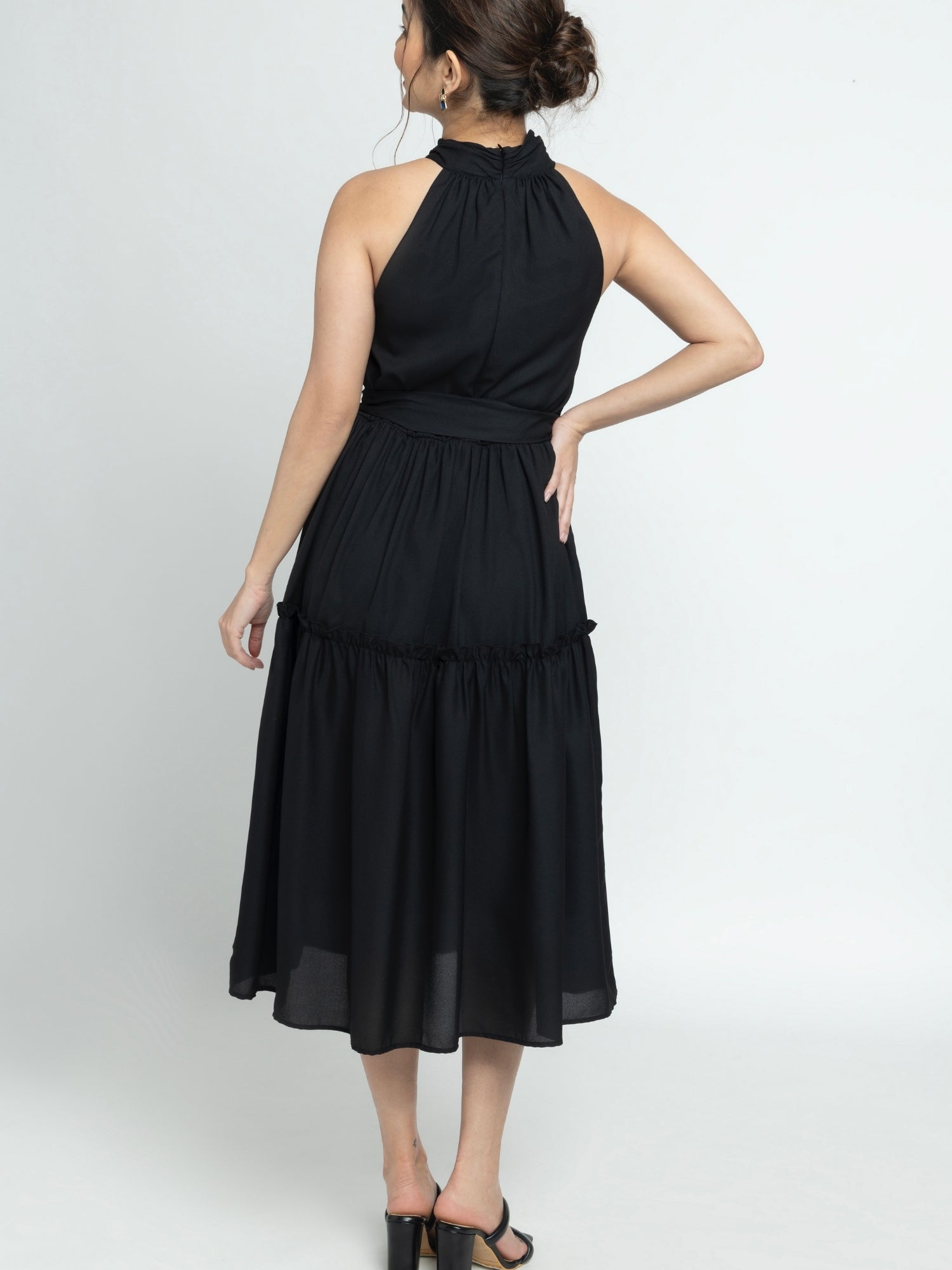 Midnight black Halterneck Midi Dress