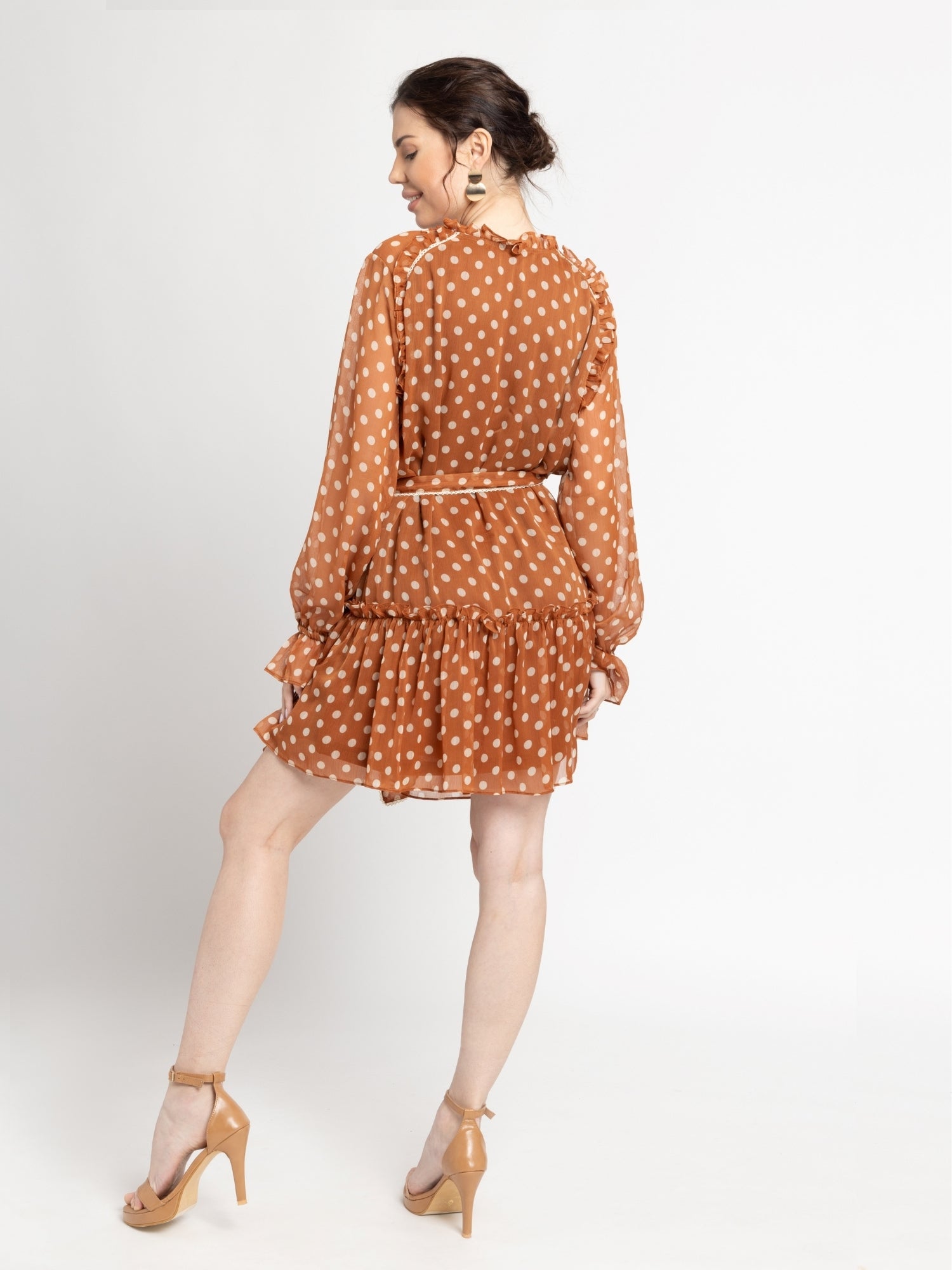 Brown Polka Mini Dress