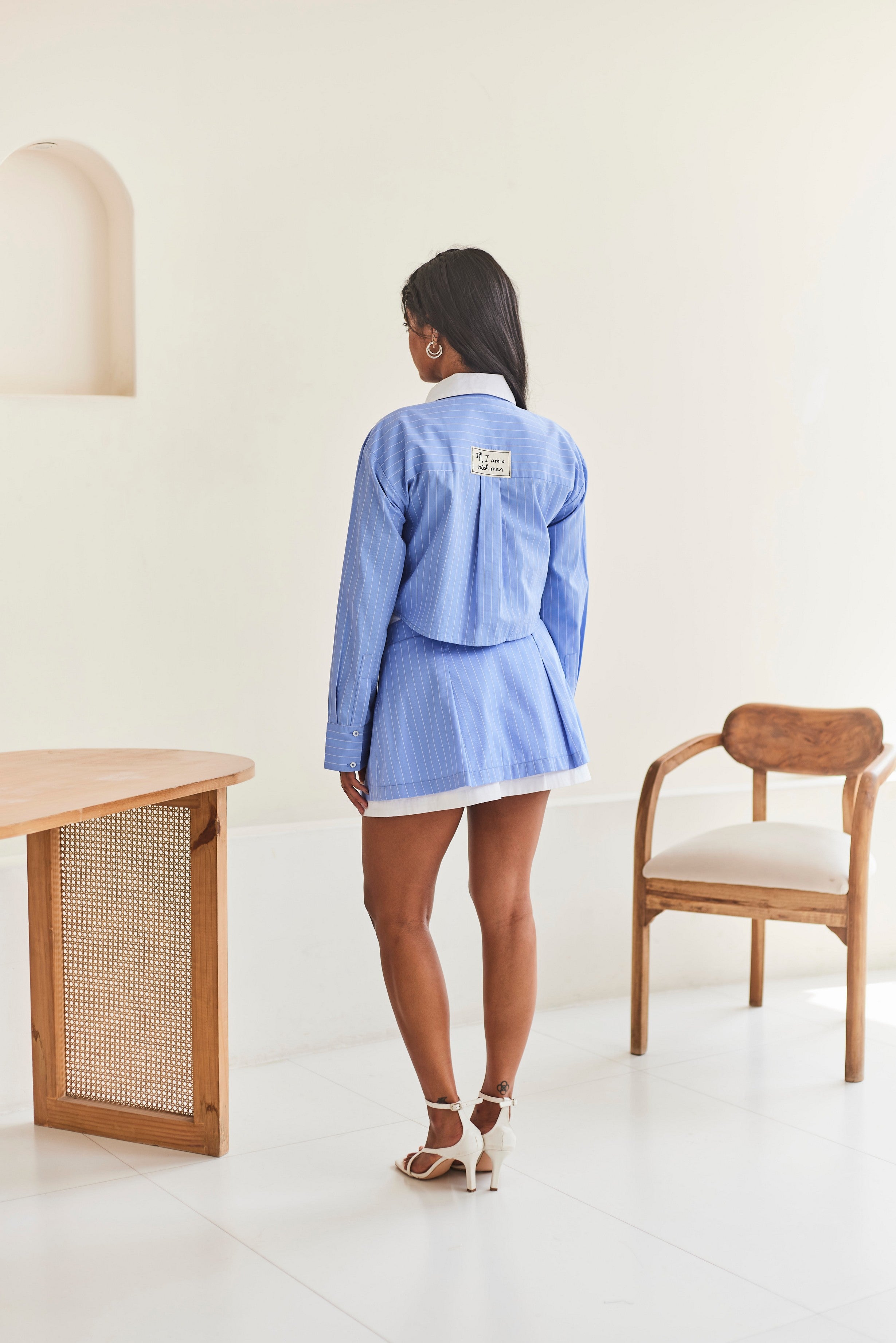 Blue Striped Cropped Shirt