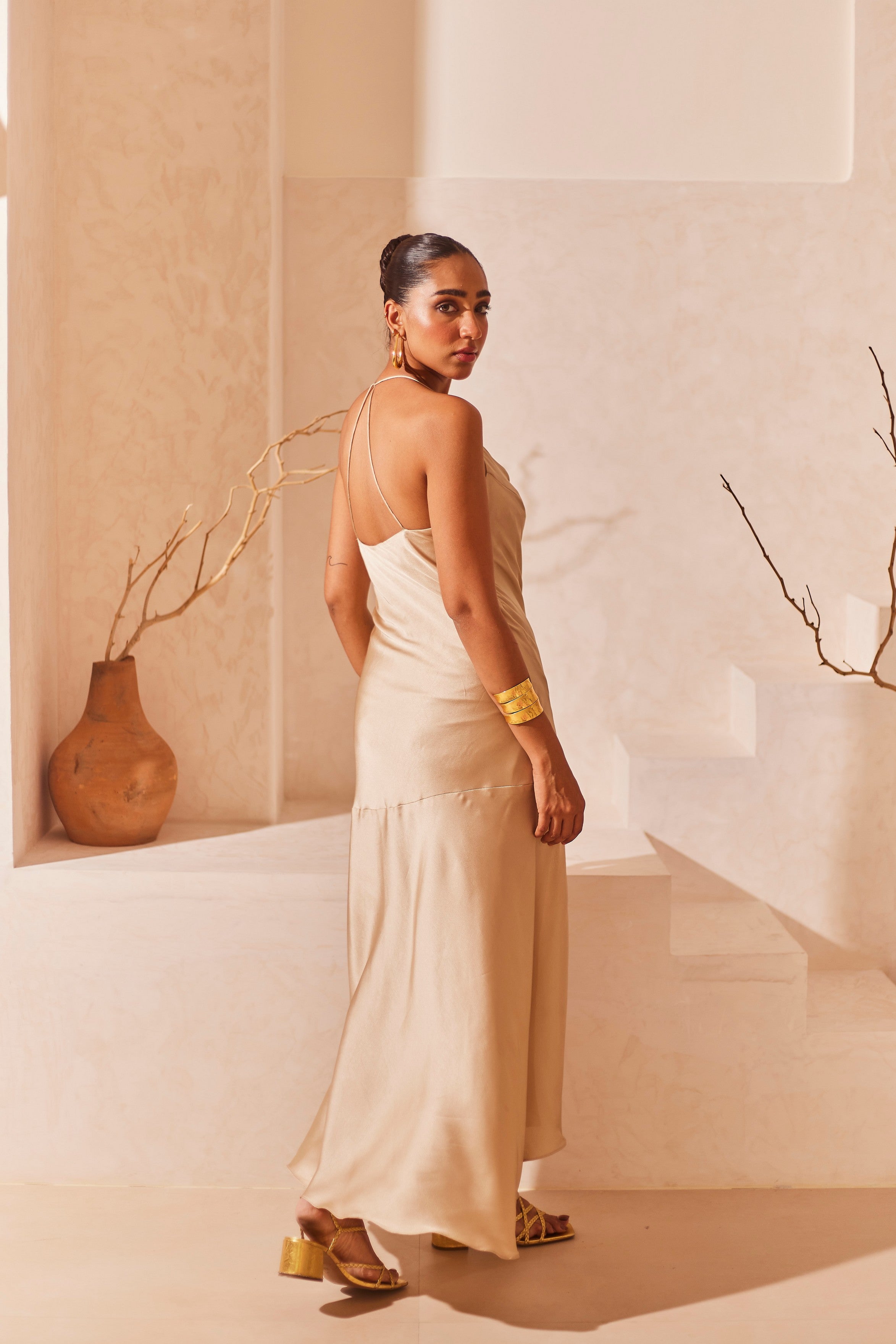 Satin Cowl Neck Maxi Dress