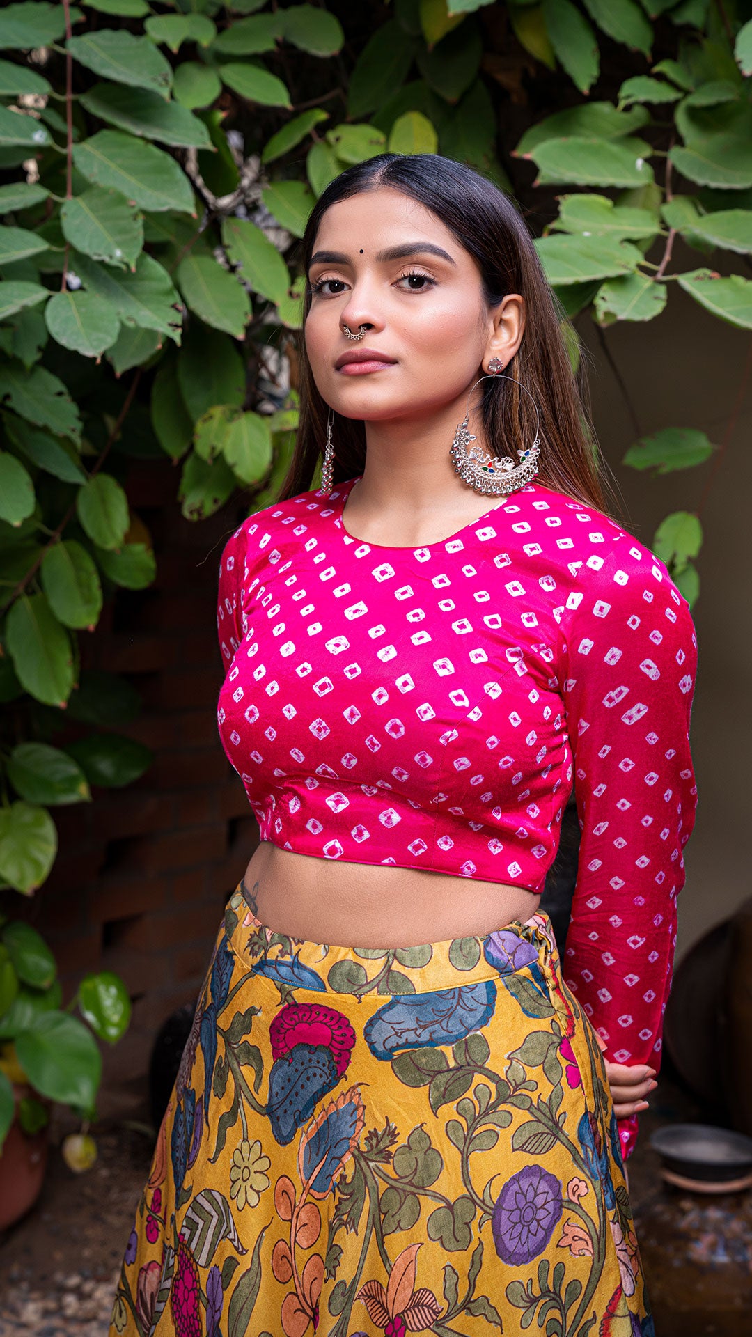 KALAMKARI SILK LEHENGA - MUSTARD YELLOW WITH BANDHANI BLOUSE