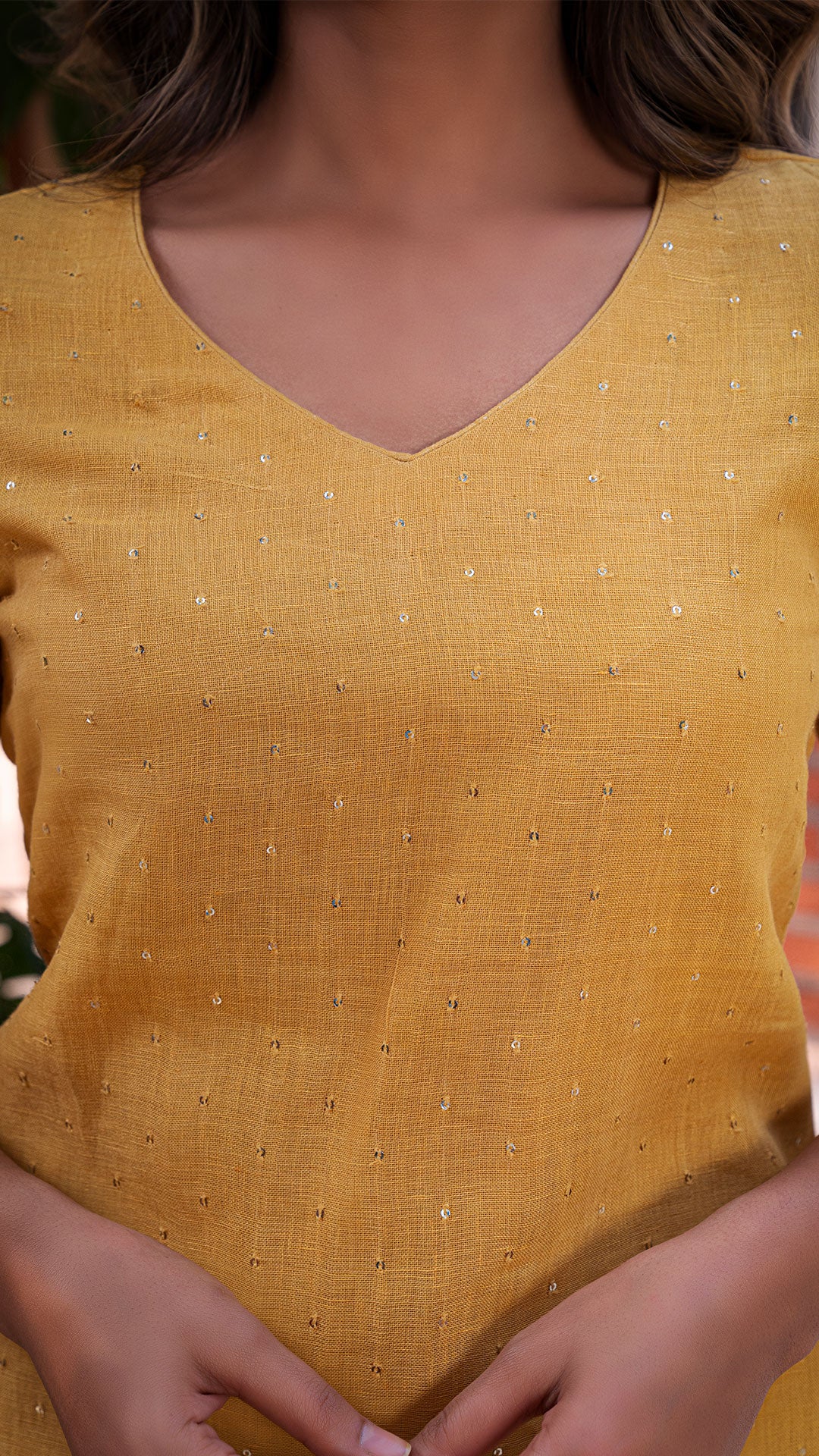 GARIMA EMBELLISHED PURE LINEN KURTA + PANTS - MUSTARD YELLOW