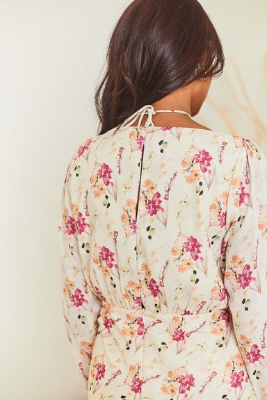 Floral Elegant Midi Dress with Slit
