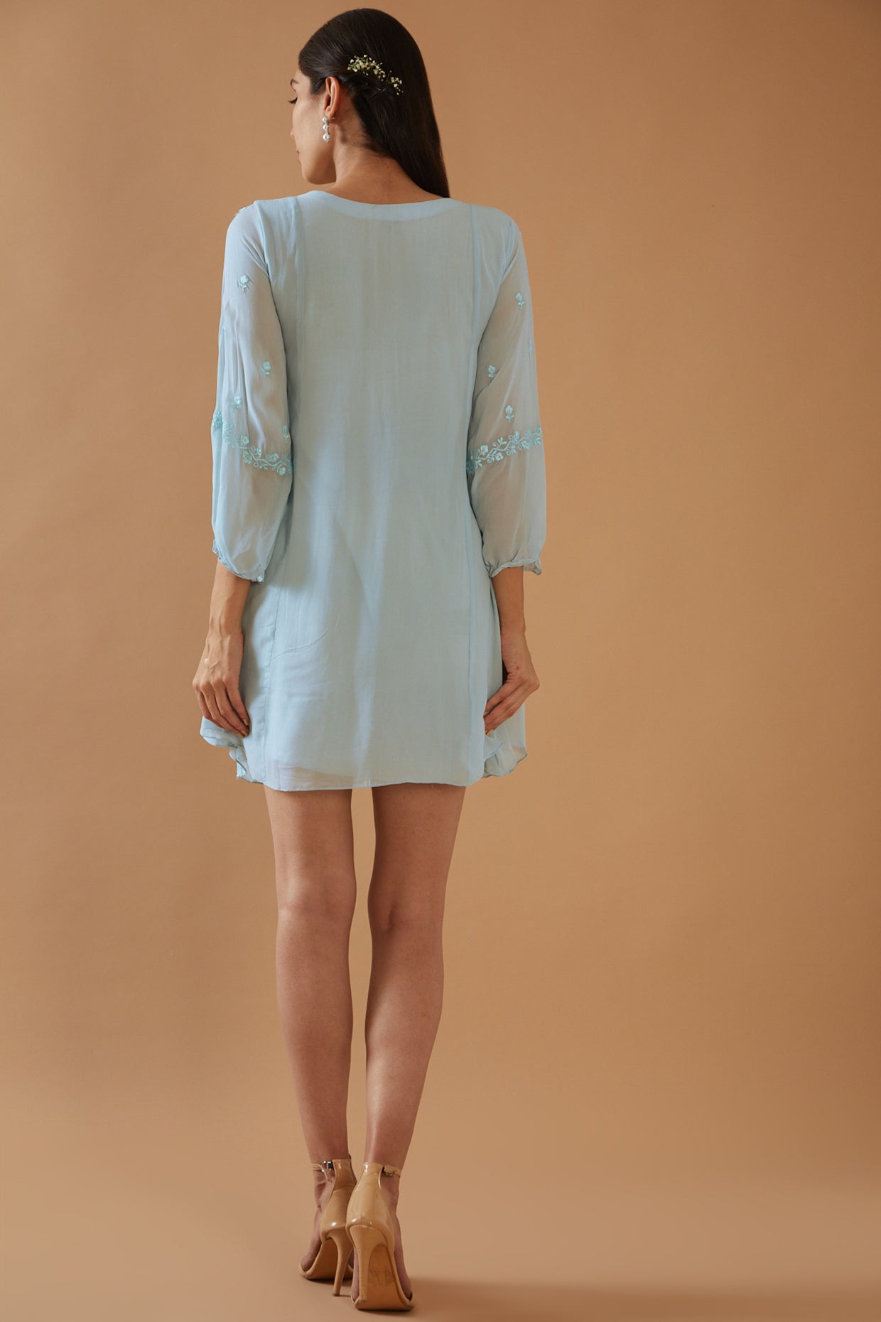 SKY BLUE EMBROIDERED DRESS