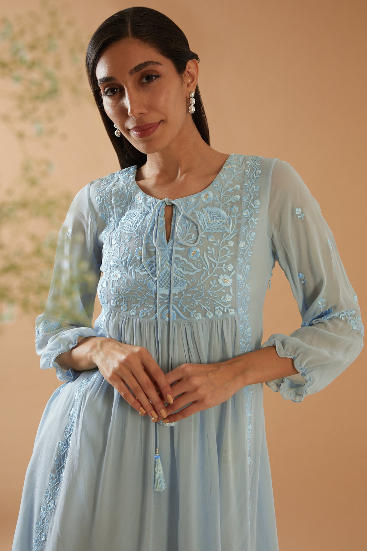 SKY BLUE EMBROIDERED DRESS