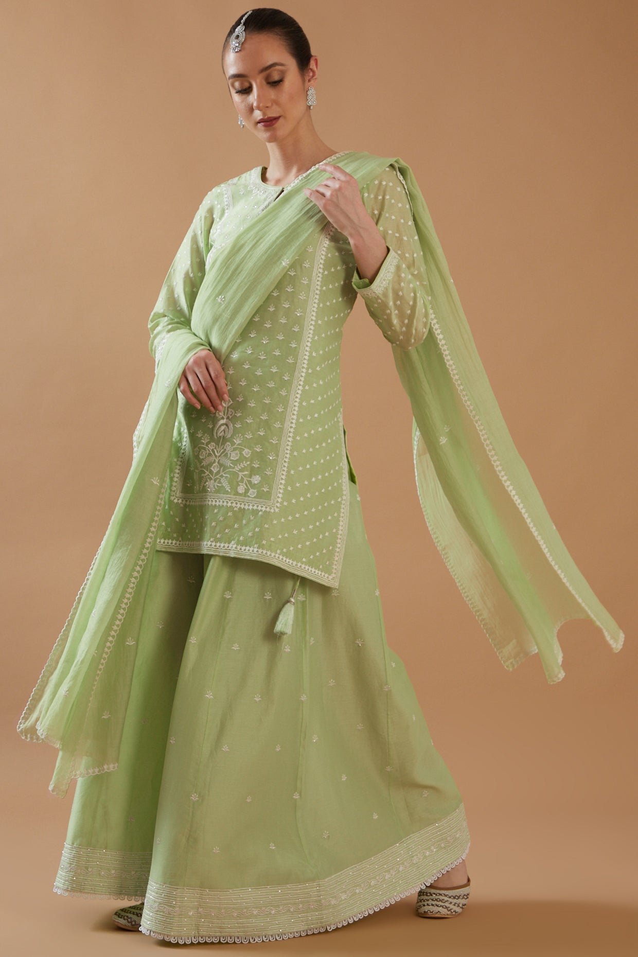 MINT GREEN CHAWAL TAKA SHARARA SET