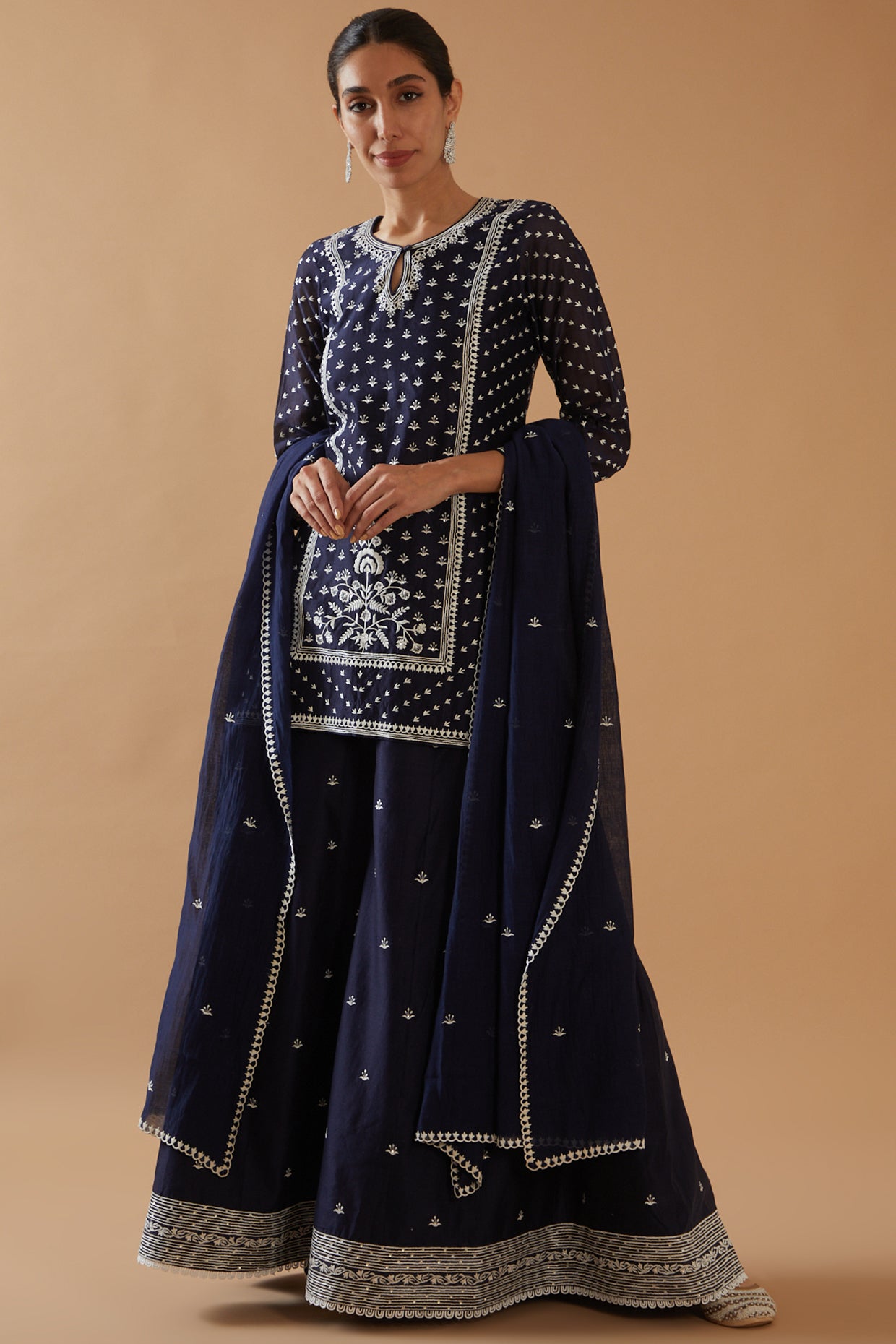 NAVY BLUE CHAWAL TAKA SHARARA SET