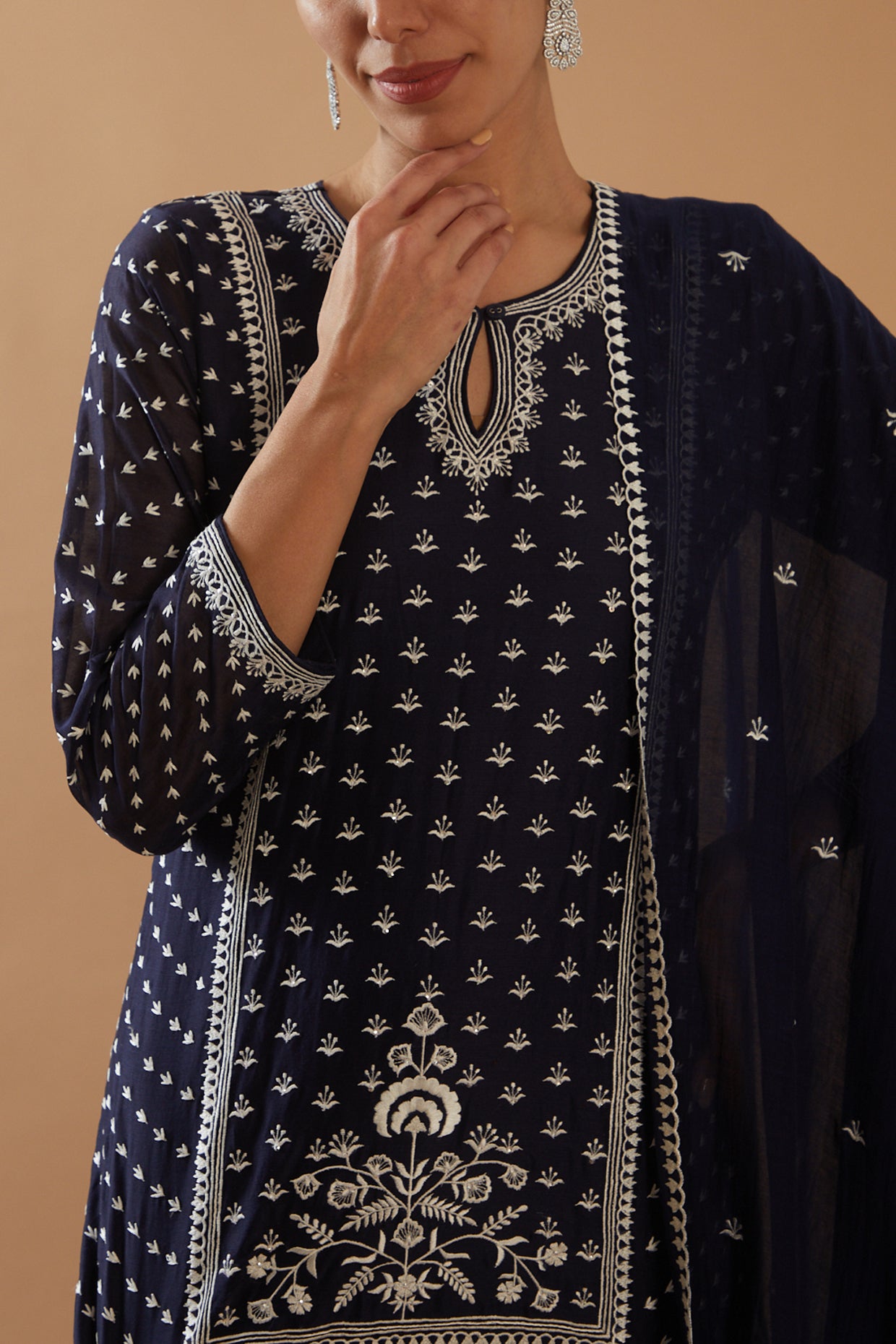 NAVY BLUE CHAWAL TAKA SHARARA SET