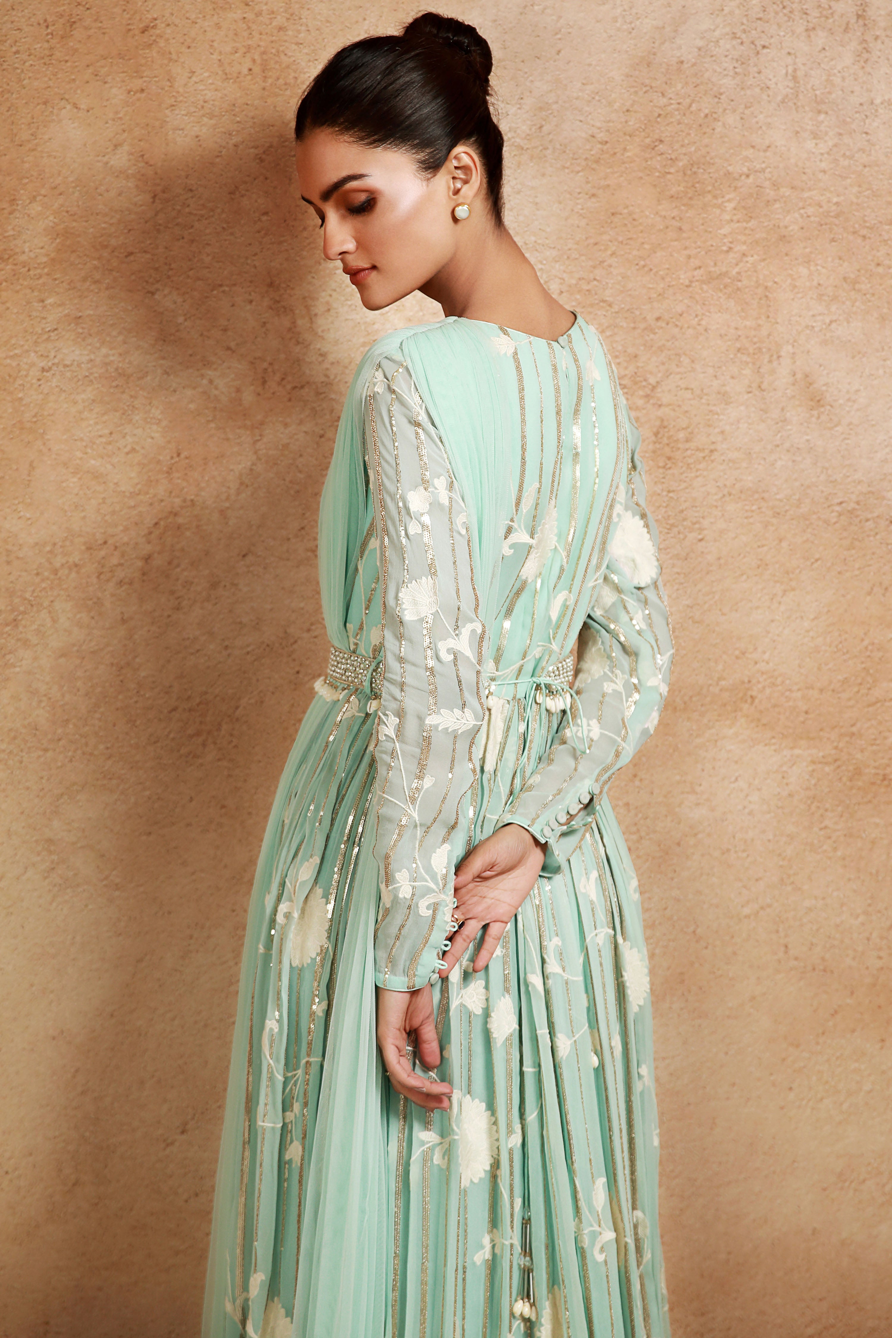 Aqua Blue Anarkali With Attached Dupatta