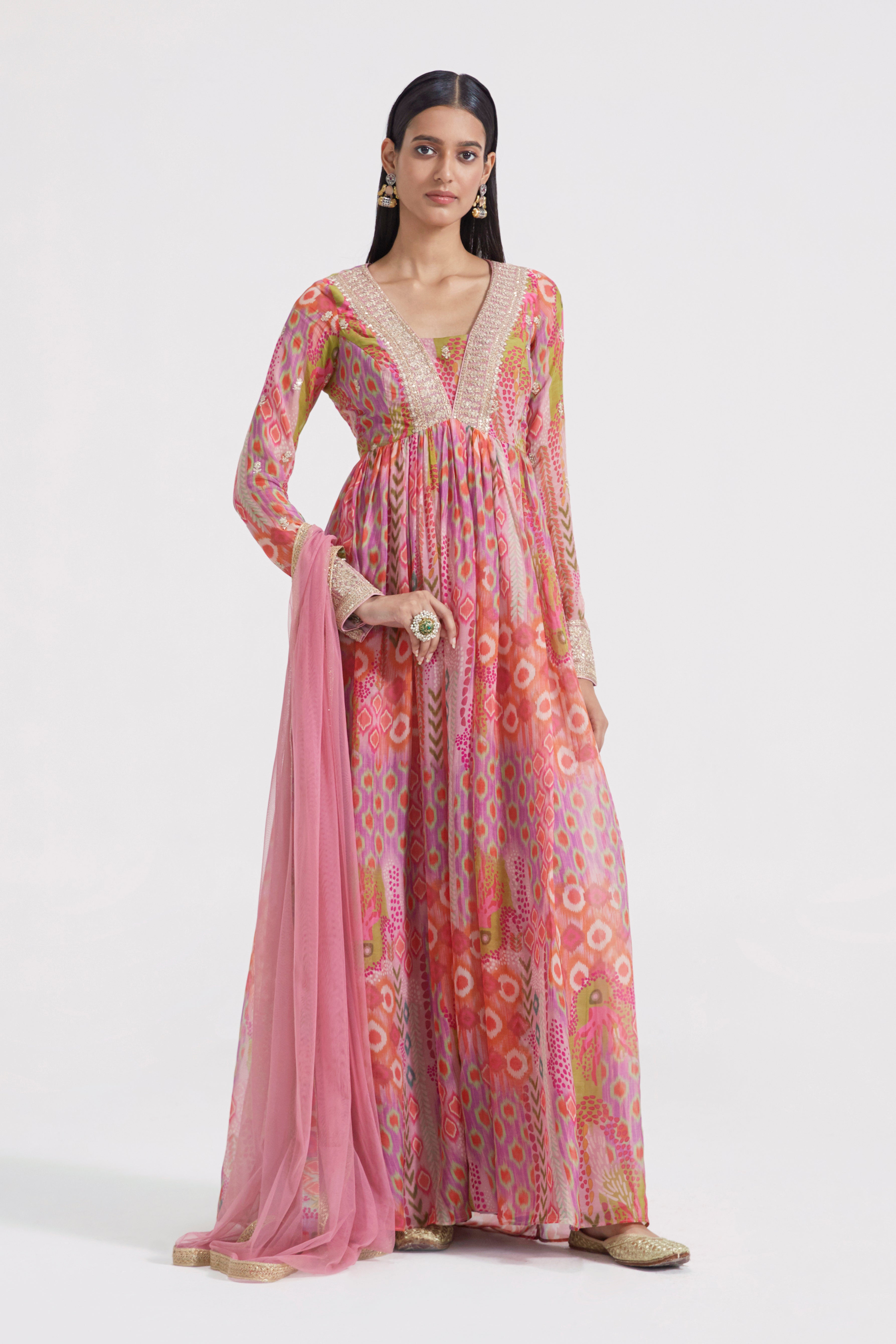 Multicoloured Anarkali With Dupatta