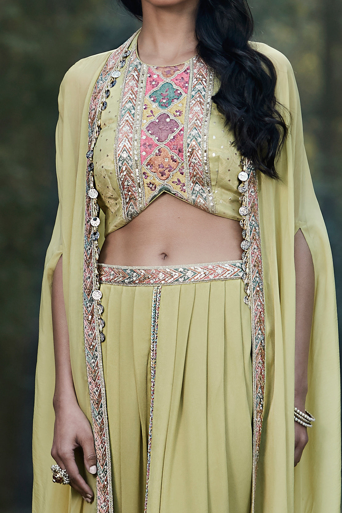 Green Georgette Dhoti & Cape Set