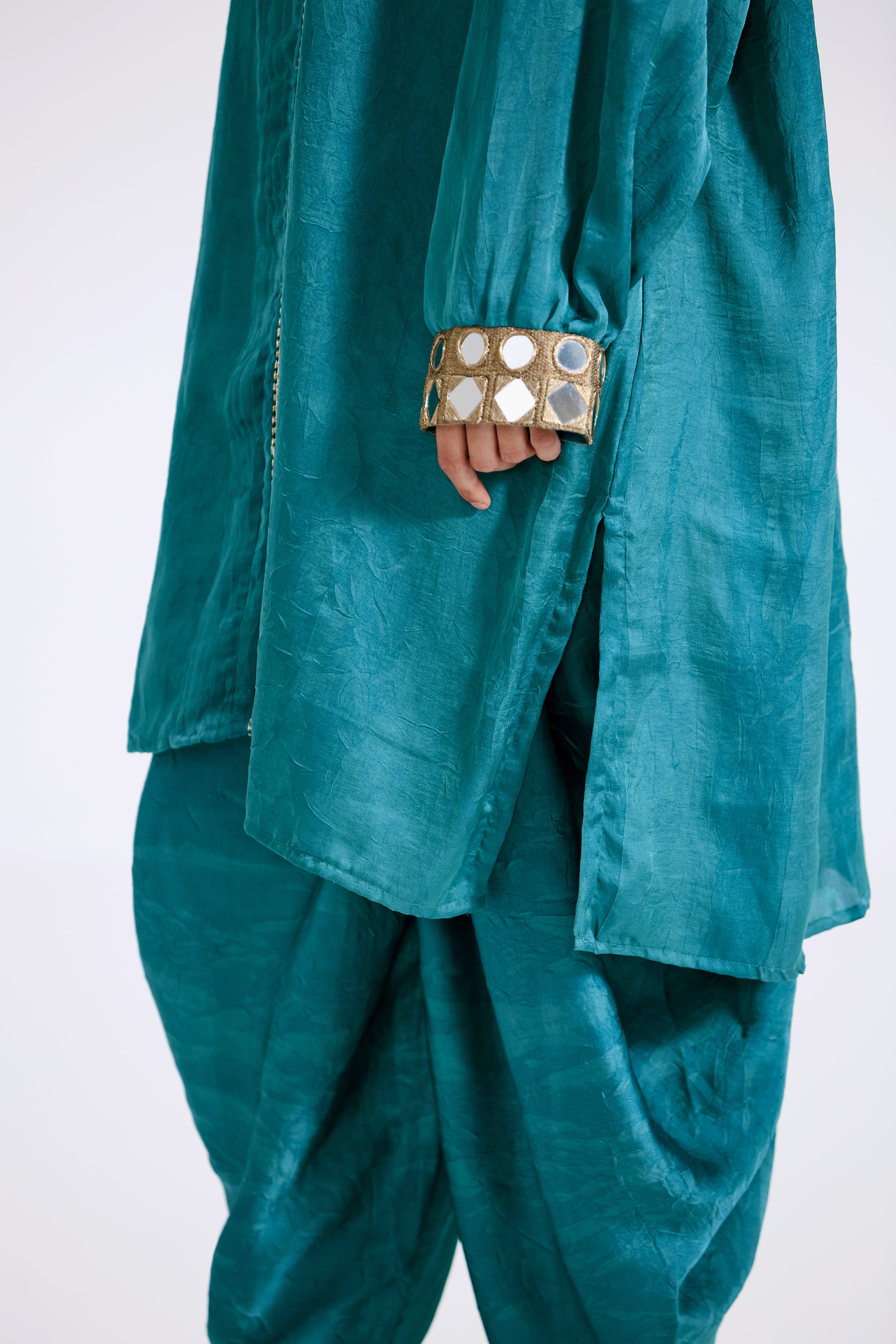 Teal Crushed Silk Co-ord Set