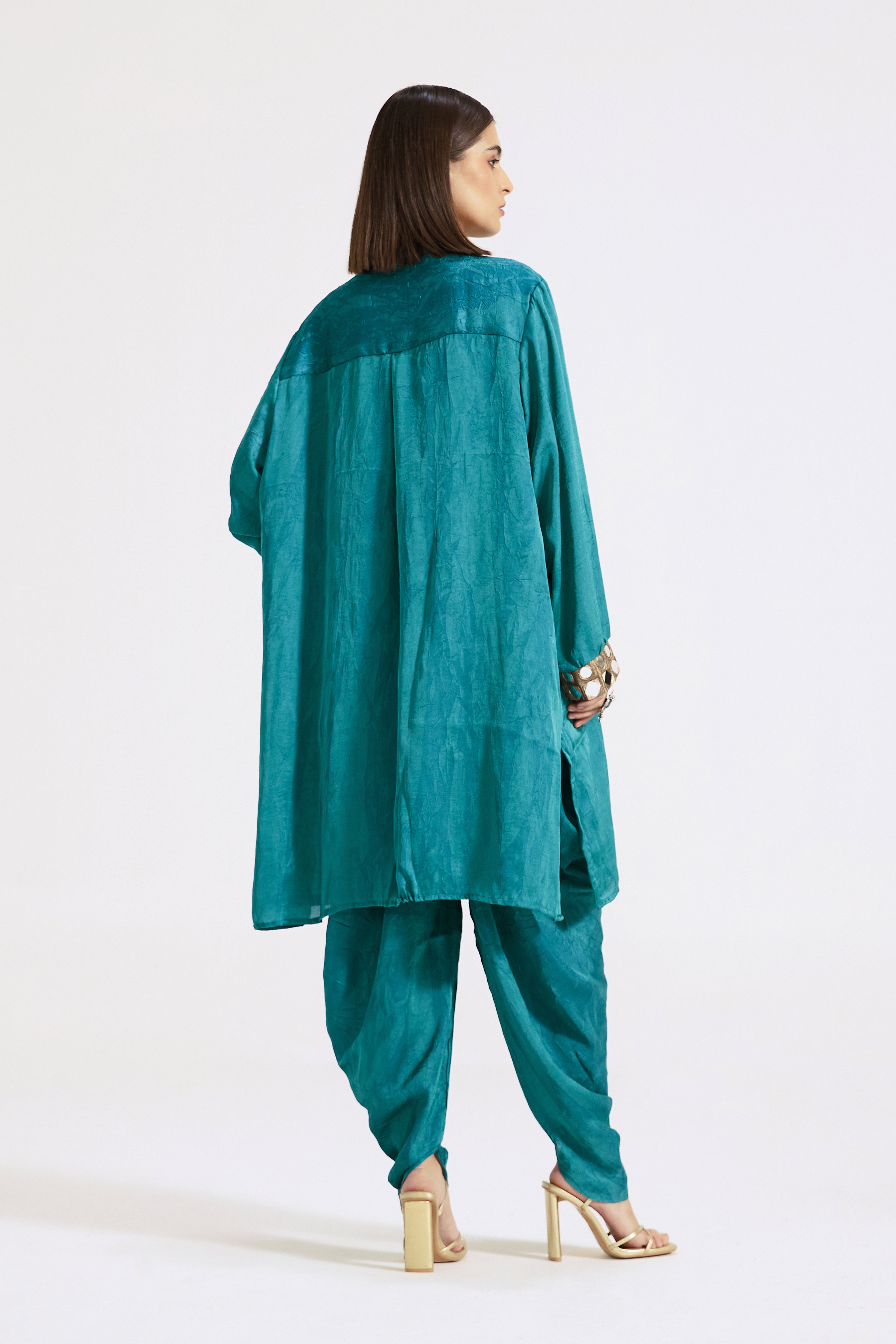 Teal Crushed Silk Co-ord Set