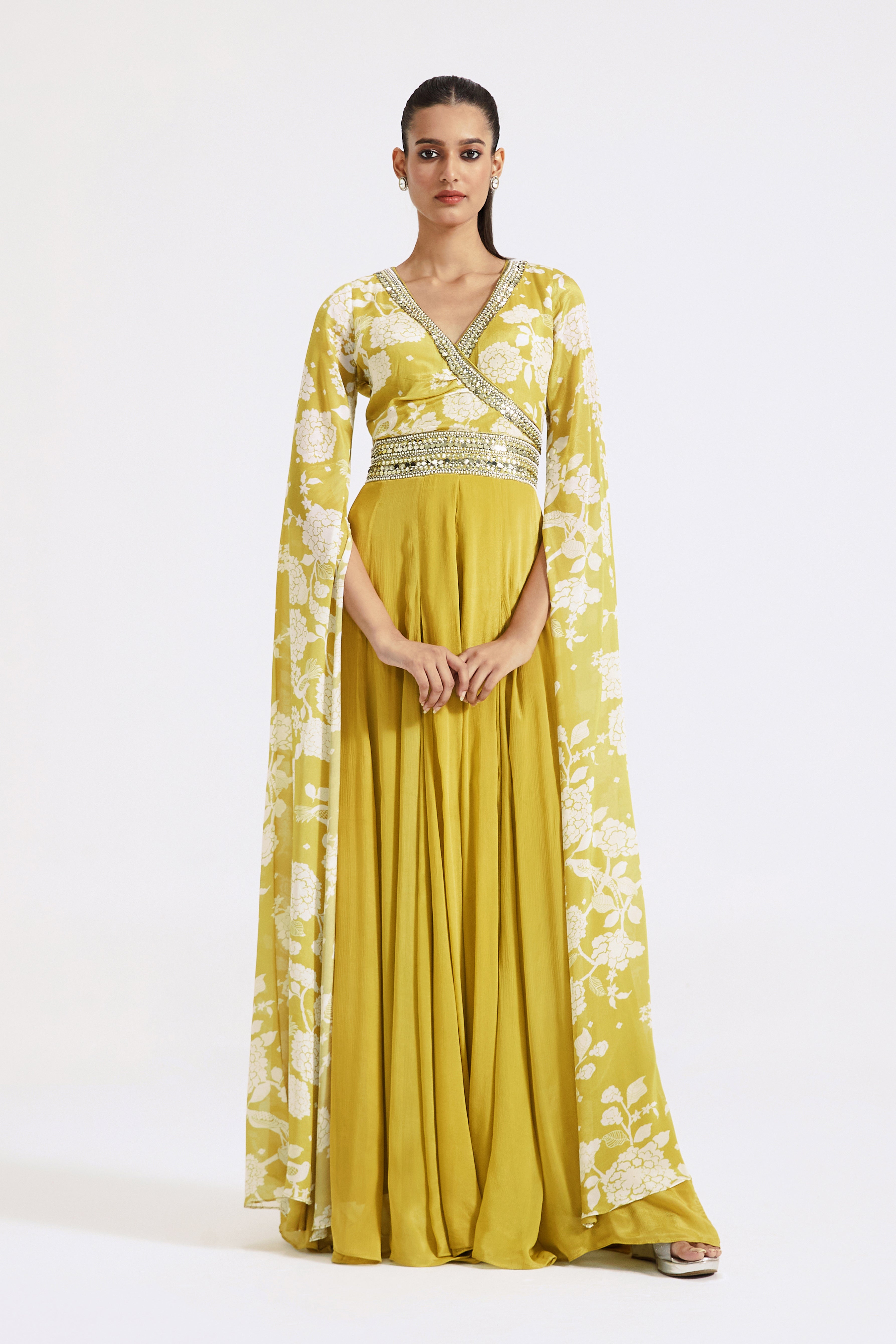 Lime Jumpsuit with Cape Sleeves