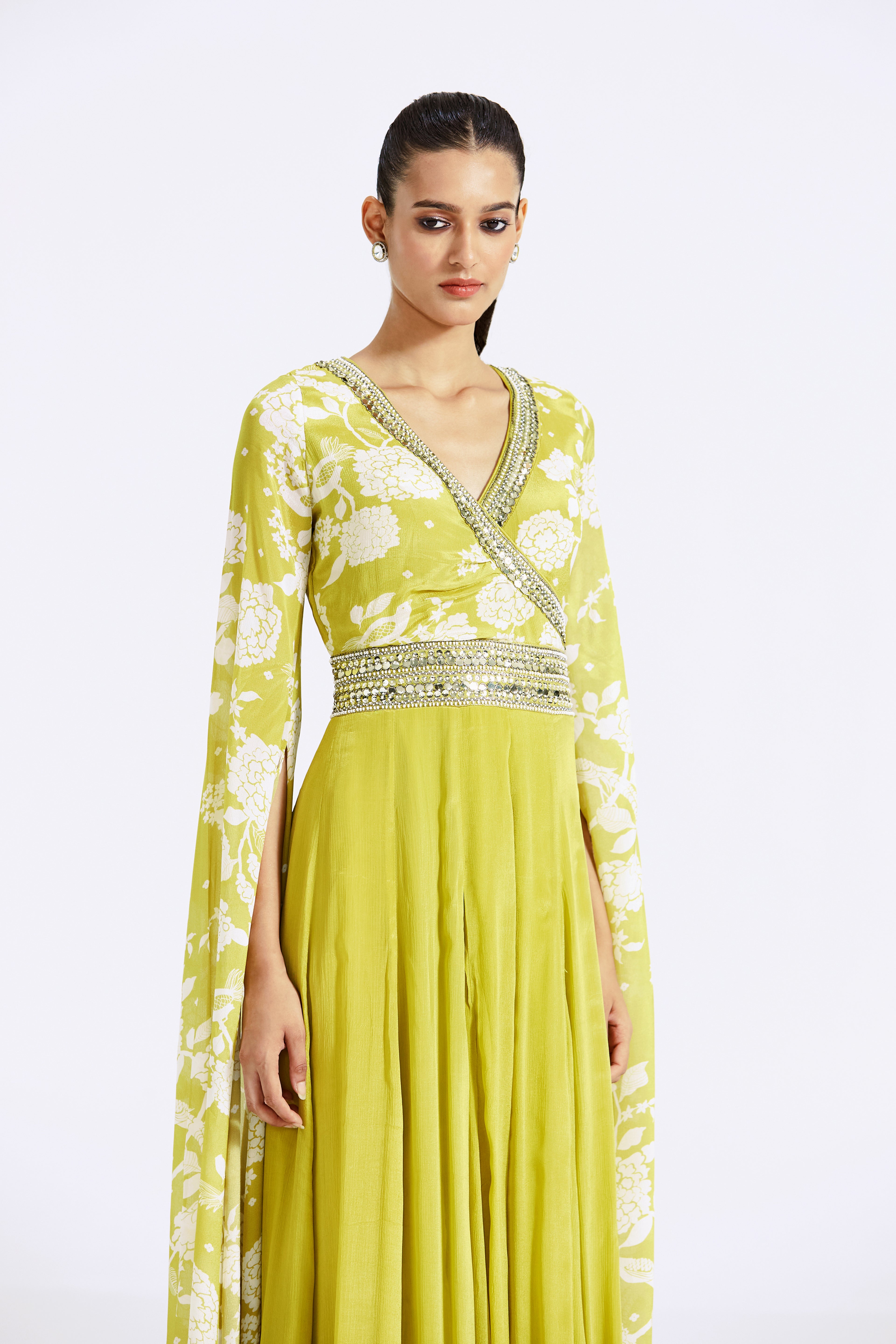 Lime Jumpsuit with Cape Sleeves