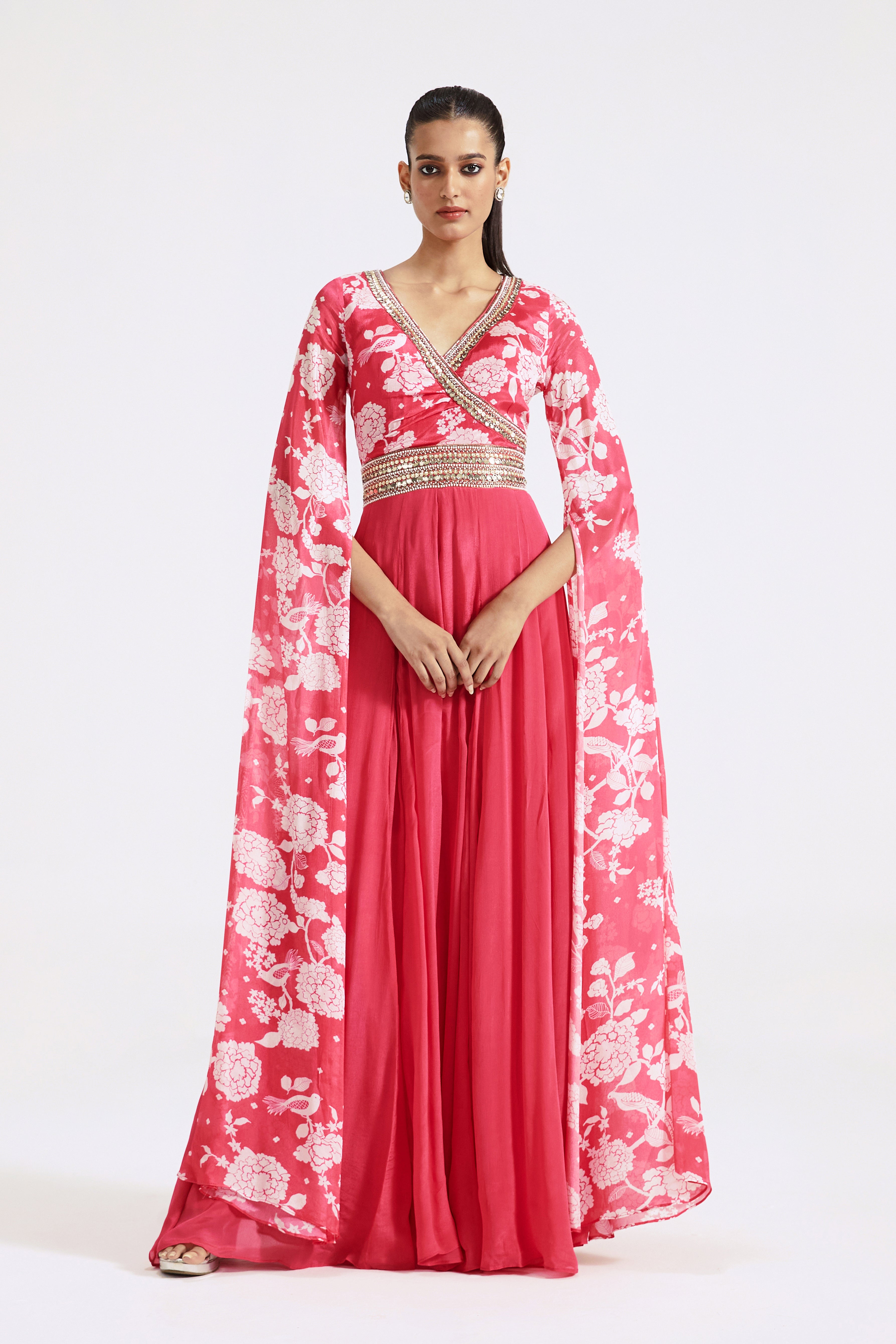 Pink Jumpsuit with Cape Sleeves