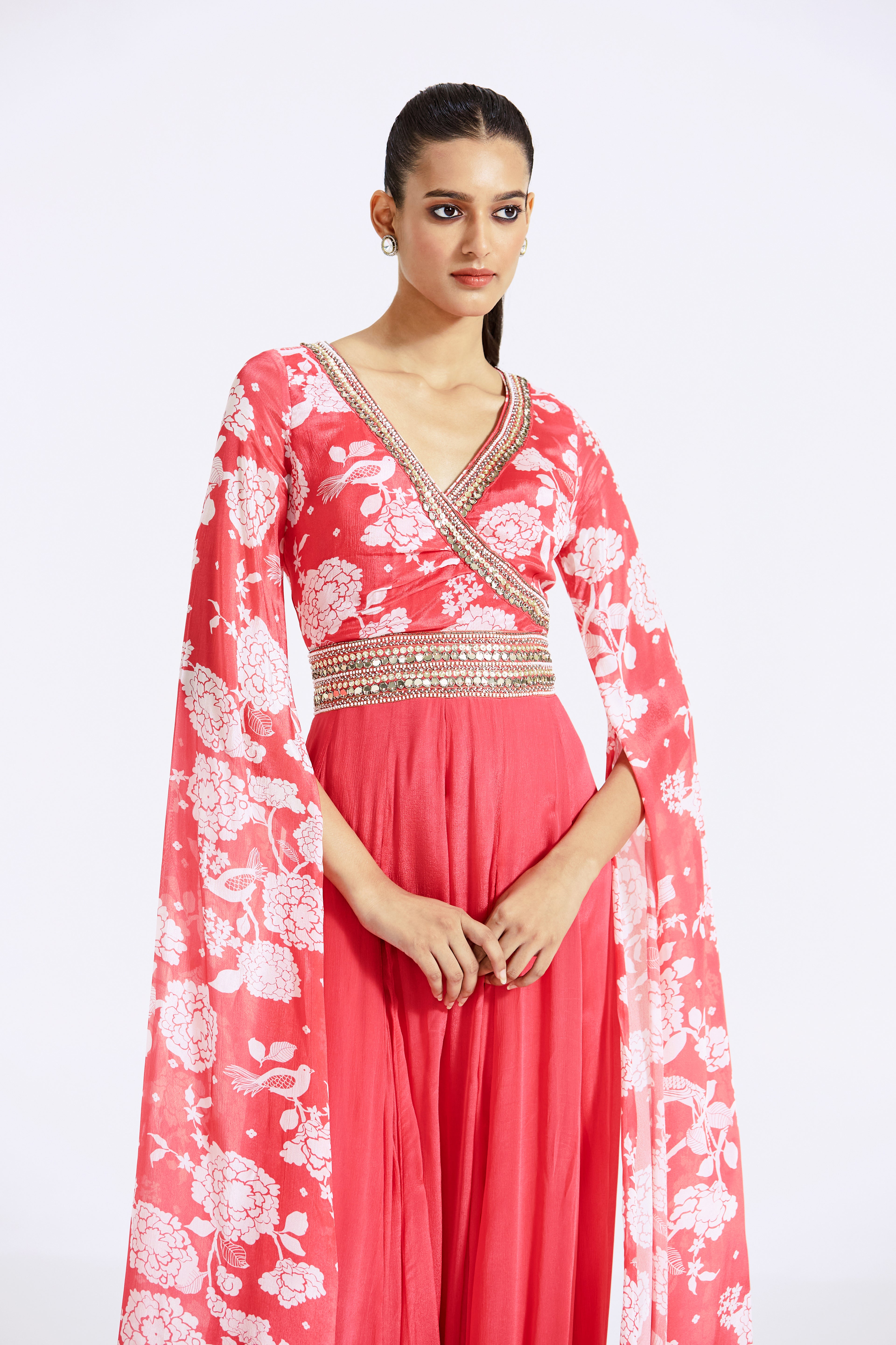 Pink Jumpsuit with Cape Sleeves