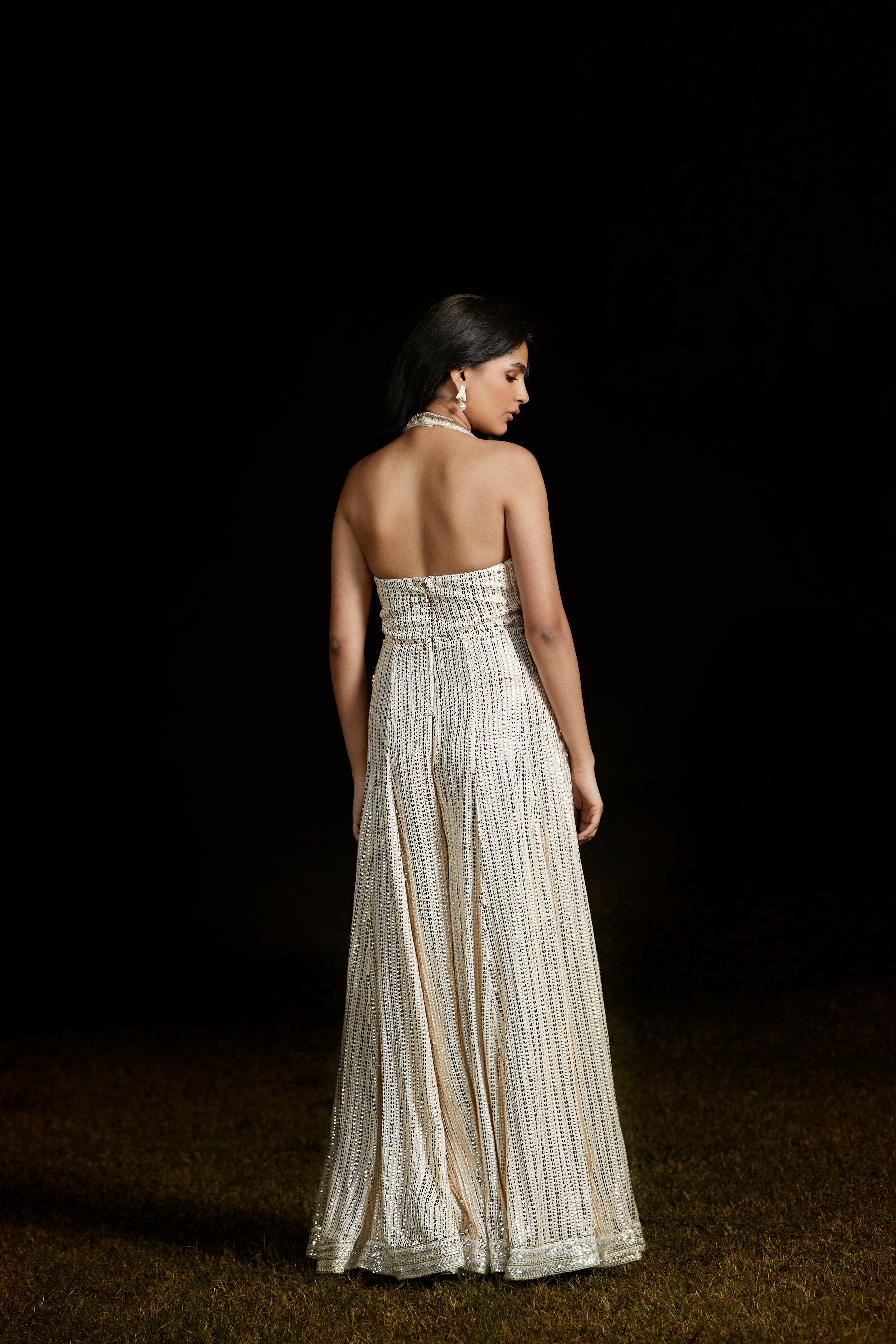 Ivory Sequins Jumpsuit With Pockets