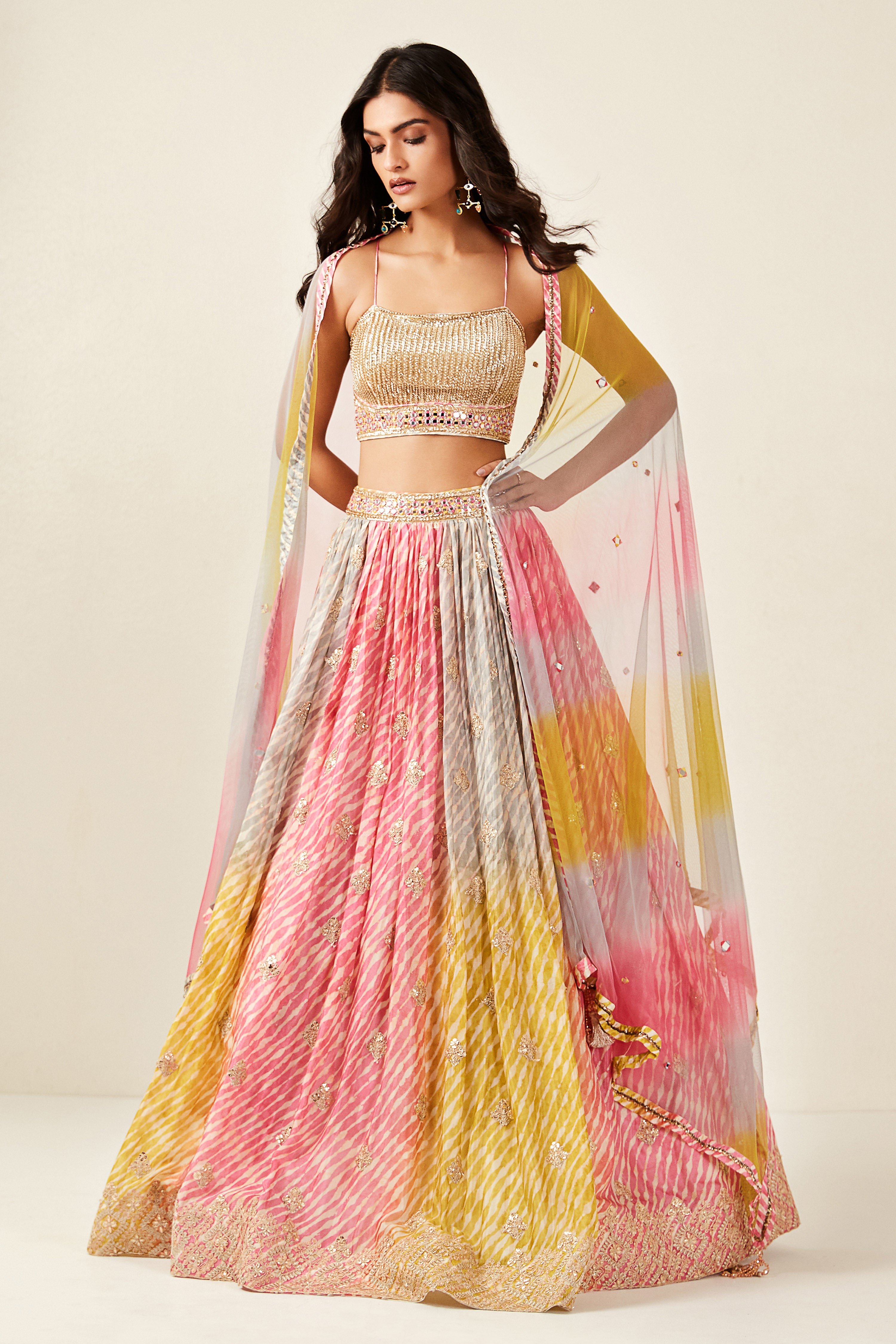 Multicoloured Tie-Dye Lehenga Set