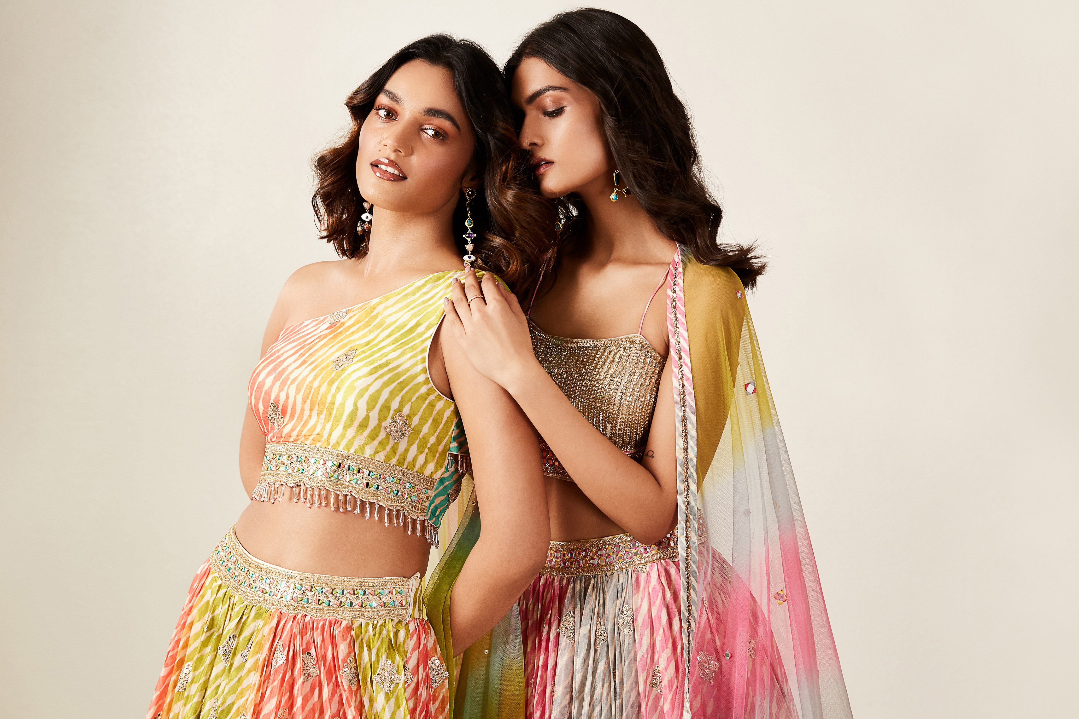 Multicoloured Lehenga Set With Attached Dupatta