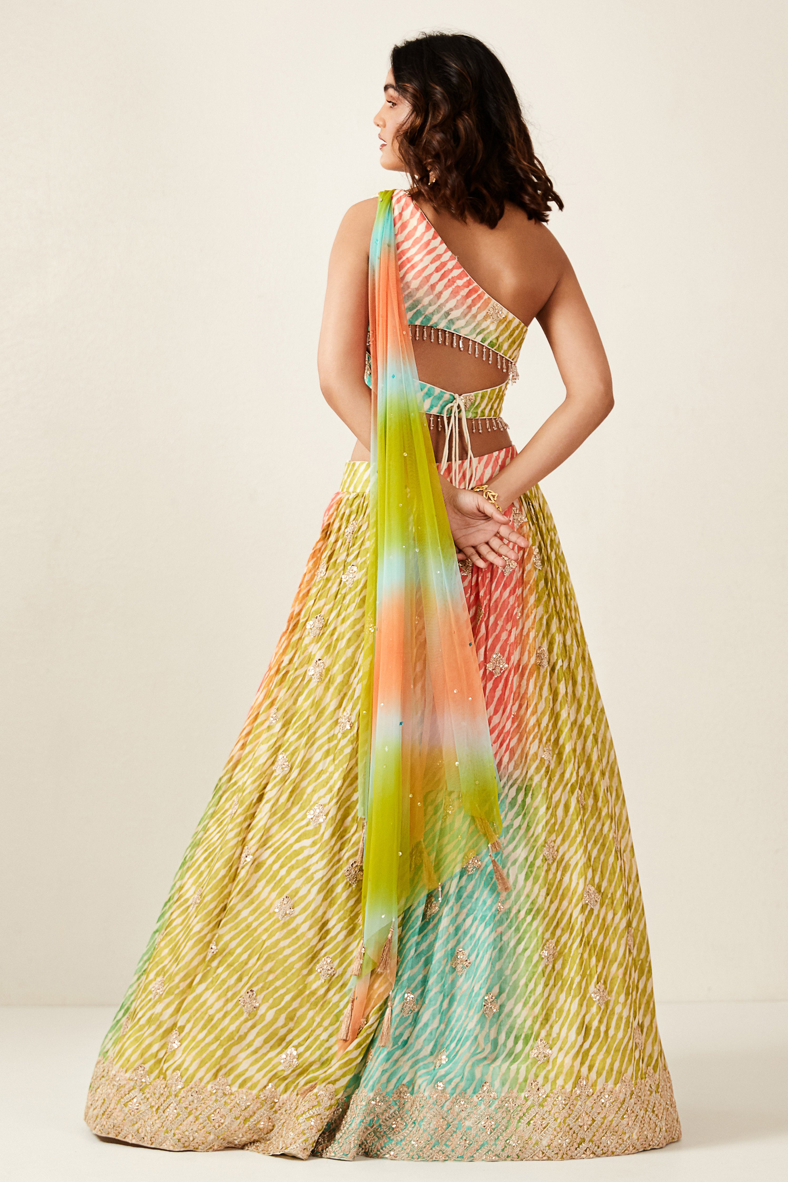 Multicoloured Lehenga Set With Attached Dupatta
