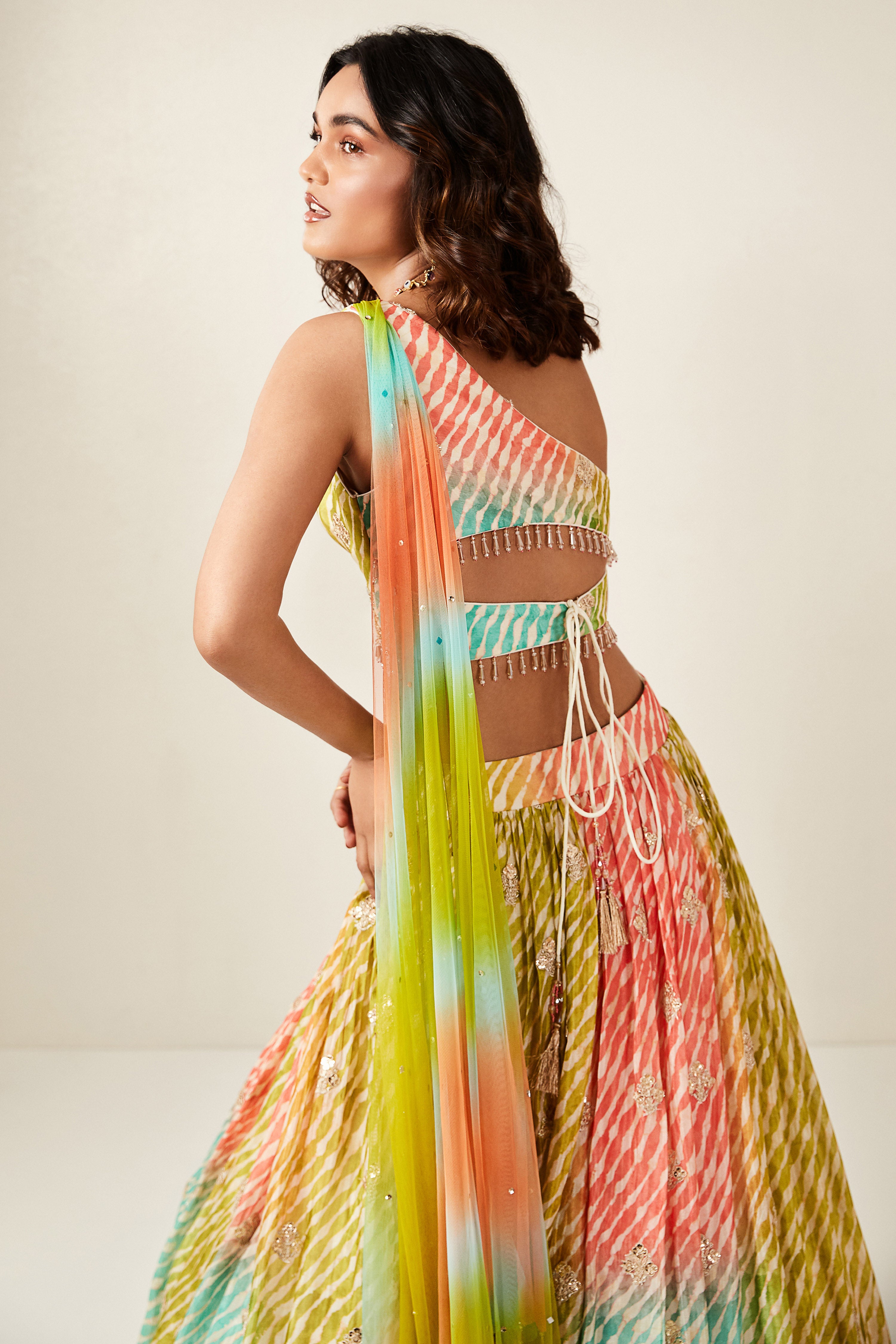Multicoloured Lehenga Set With Attached Dupatta