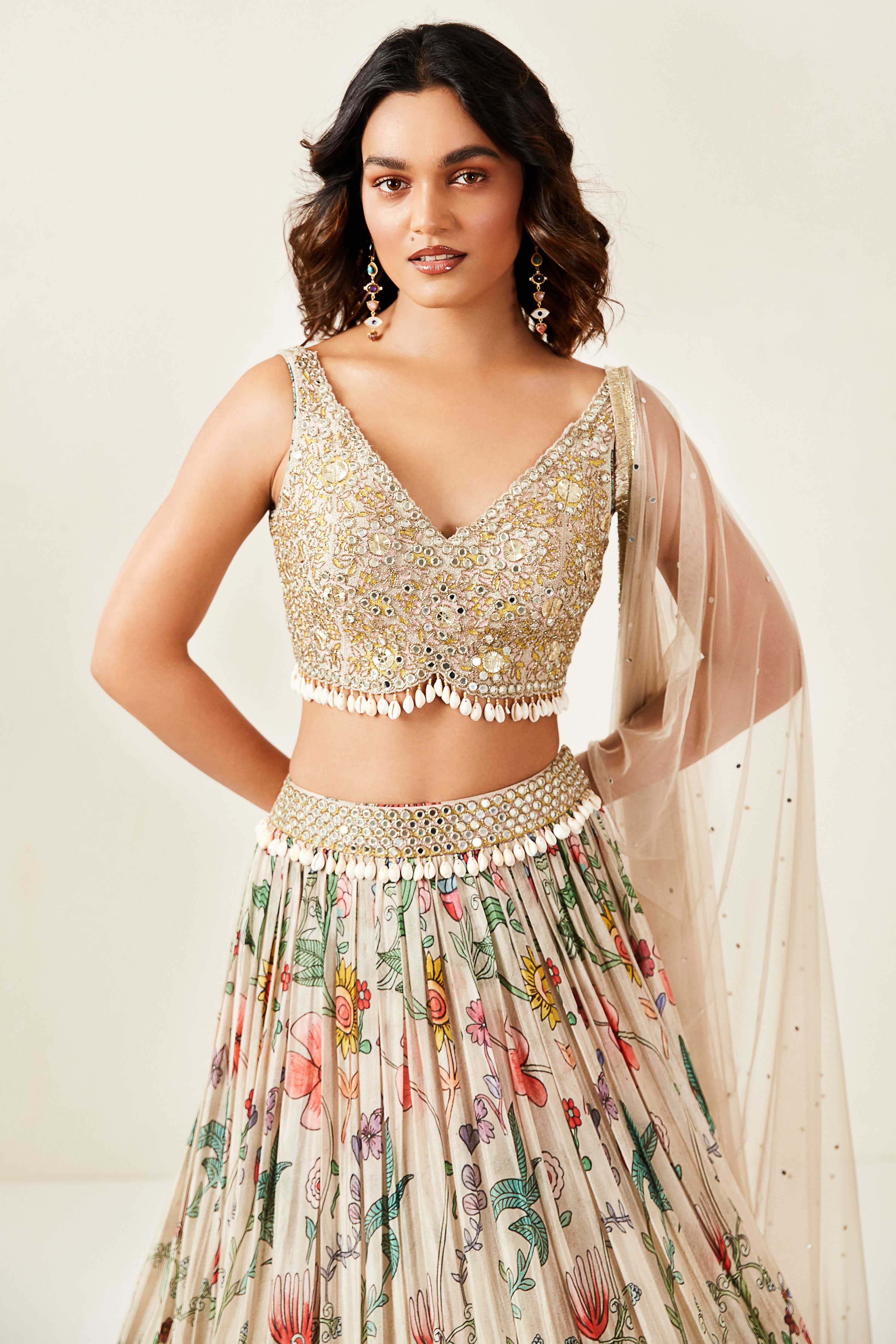 Grey Coin & Shell Detailing Lehenga Set