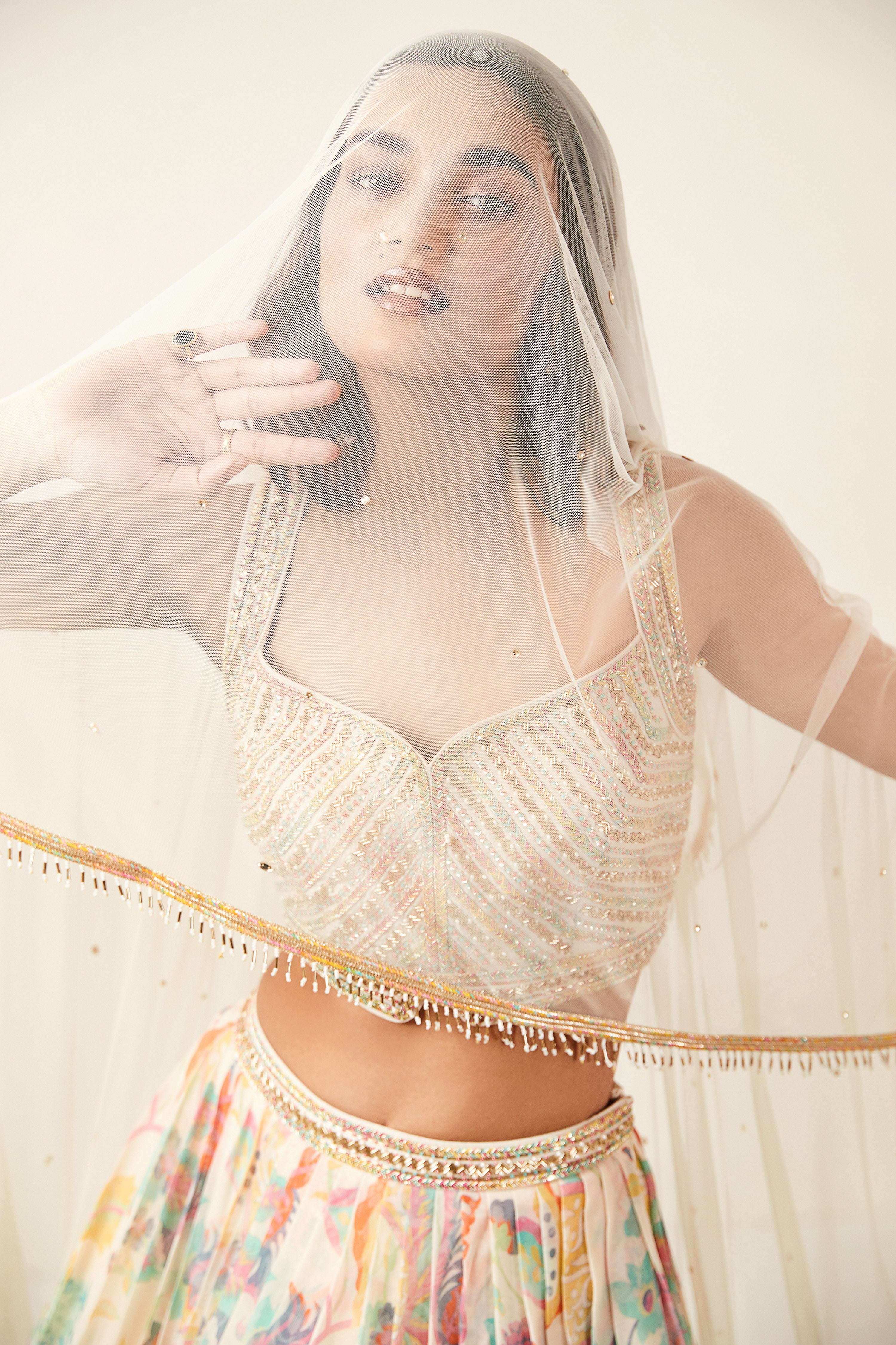 Multicoloured Printed Lehenga Set