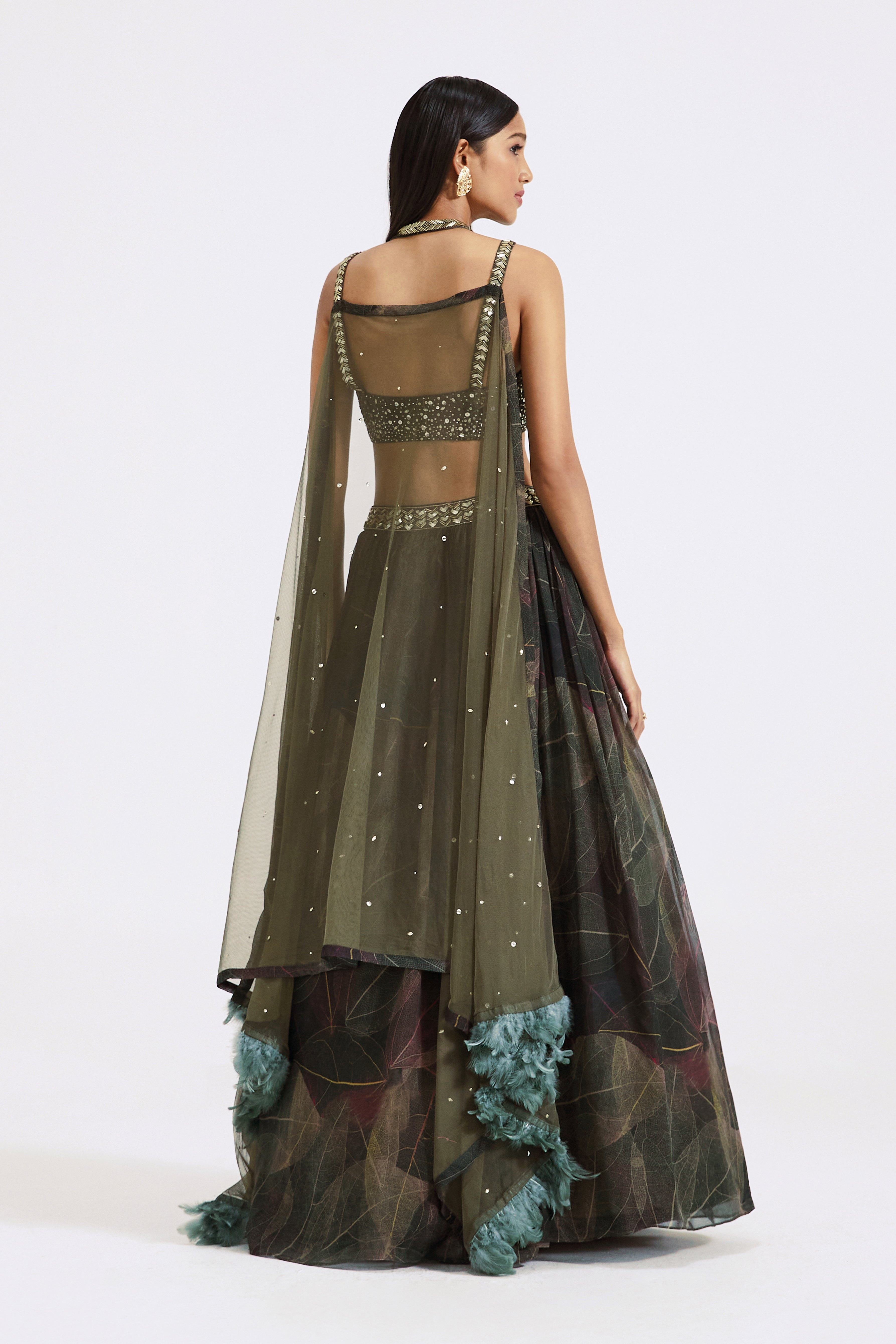 Green Lehenga with Attached Dupatta