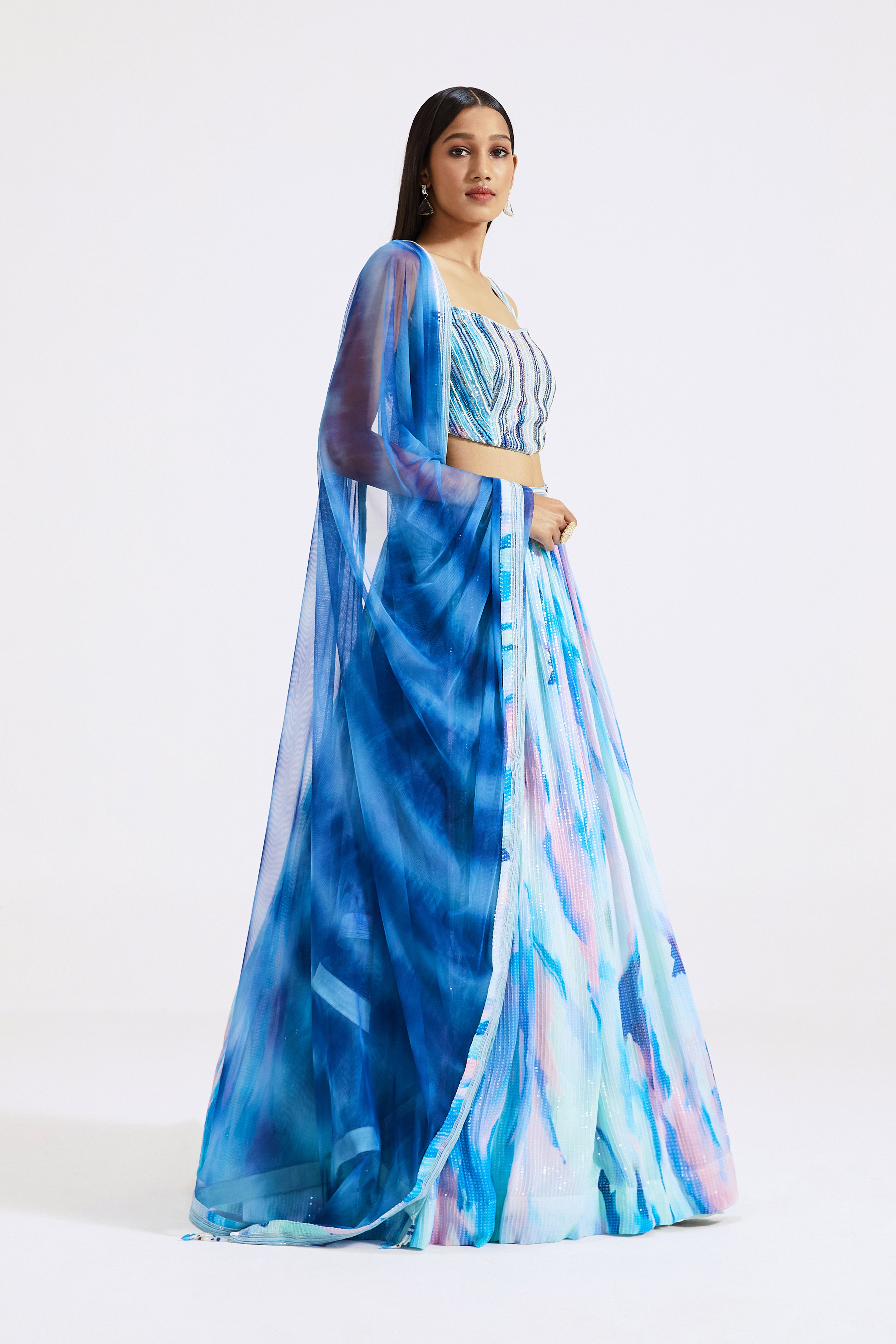 Multicoloured Printed Lehenga Set