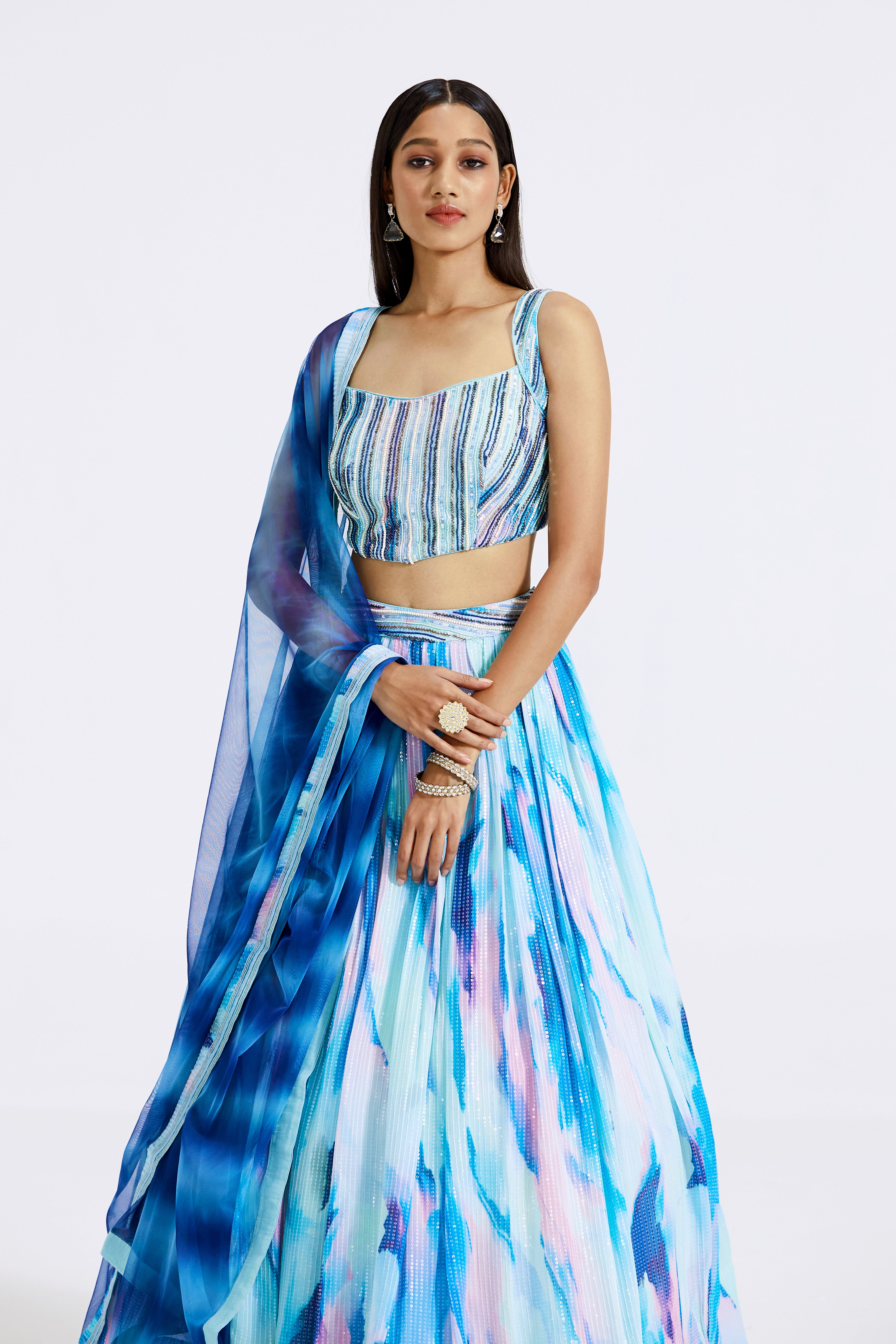 Multicoloured Printed Lehenga Set