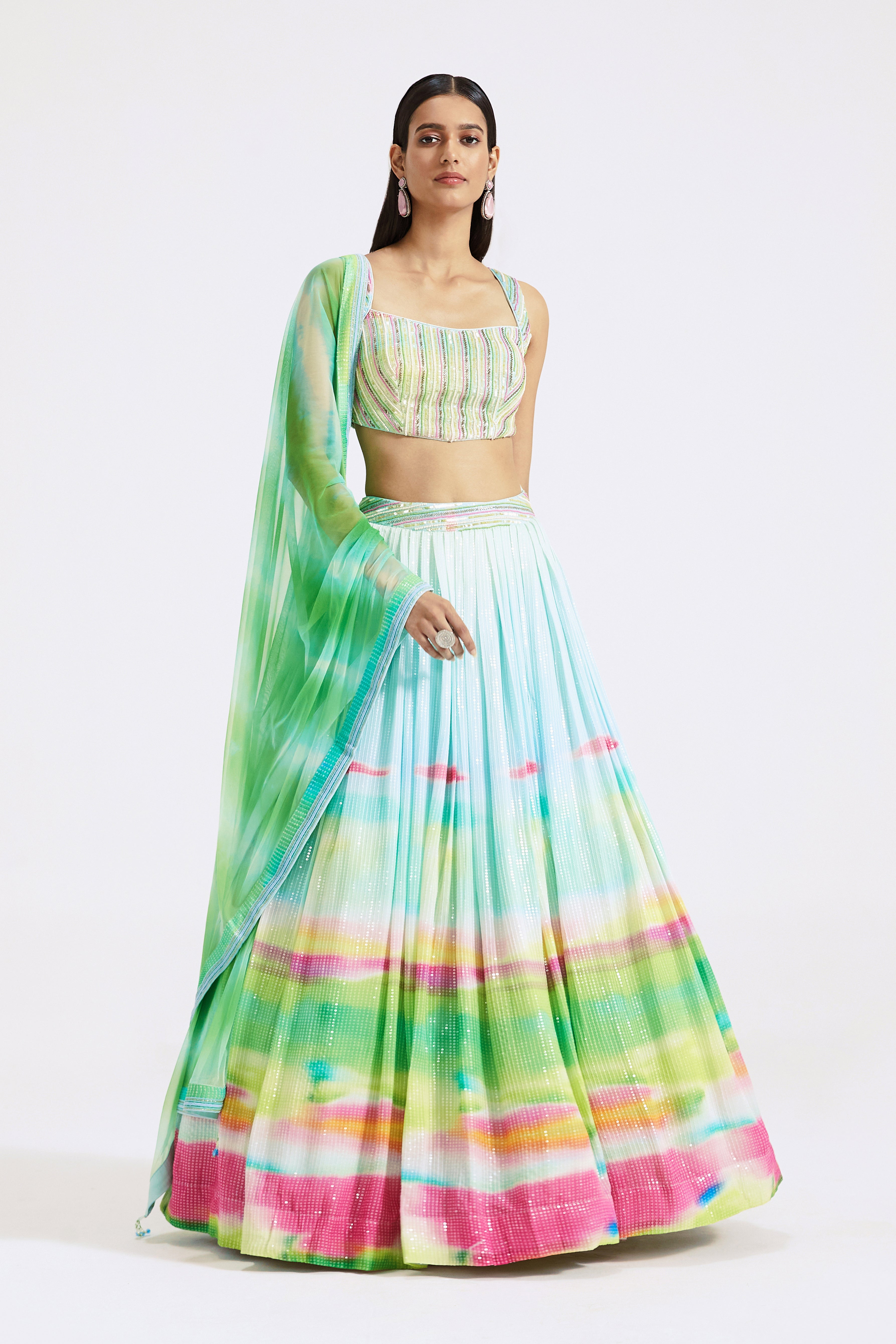 Multicoloured Printed Lehenga Set