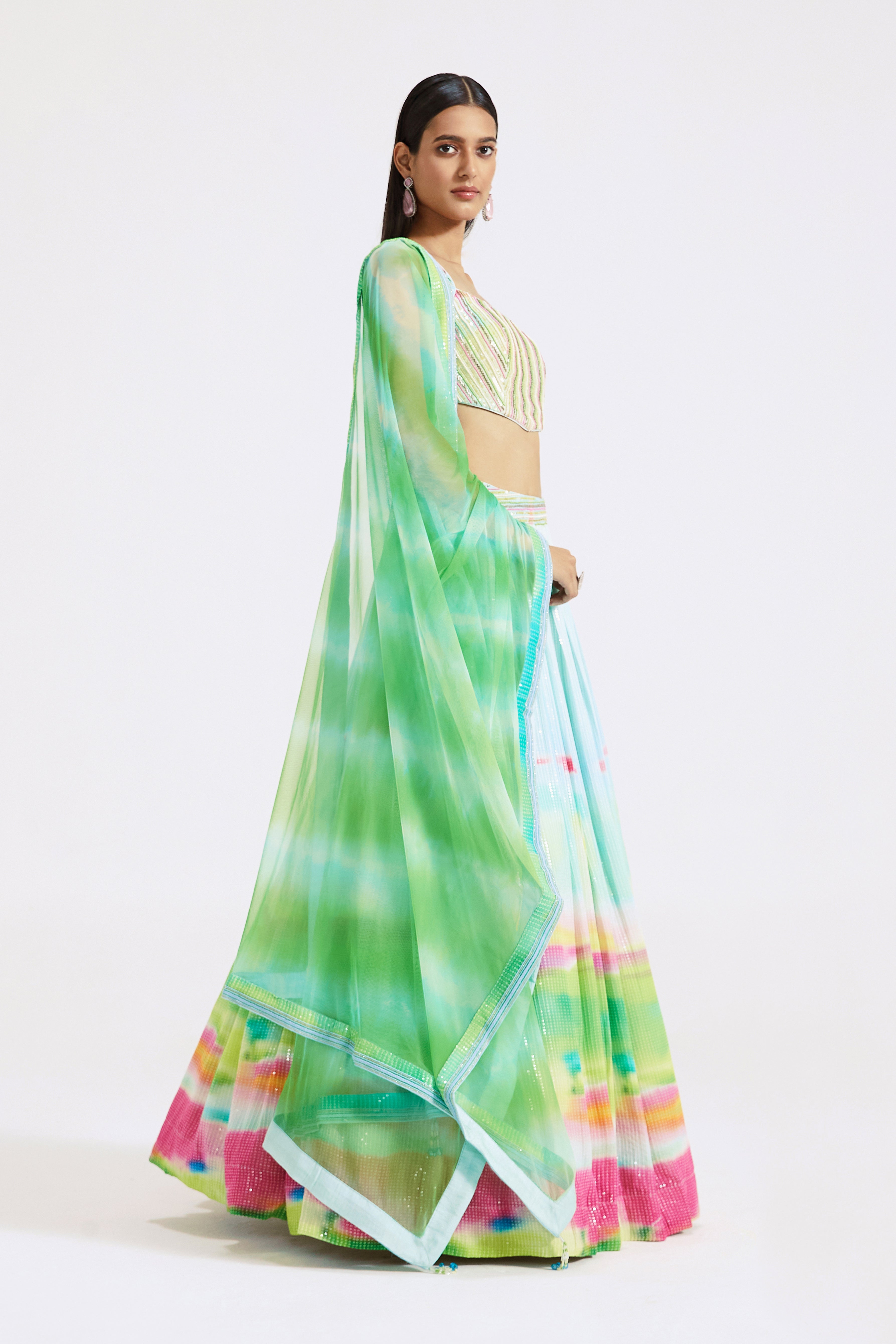 Multicoloured Printed Lehenga Set