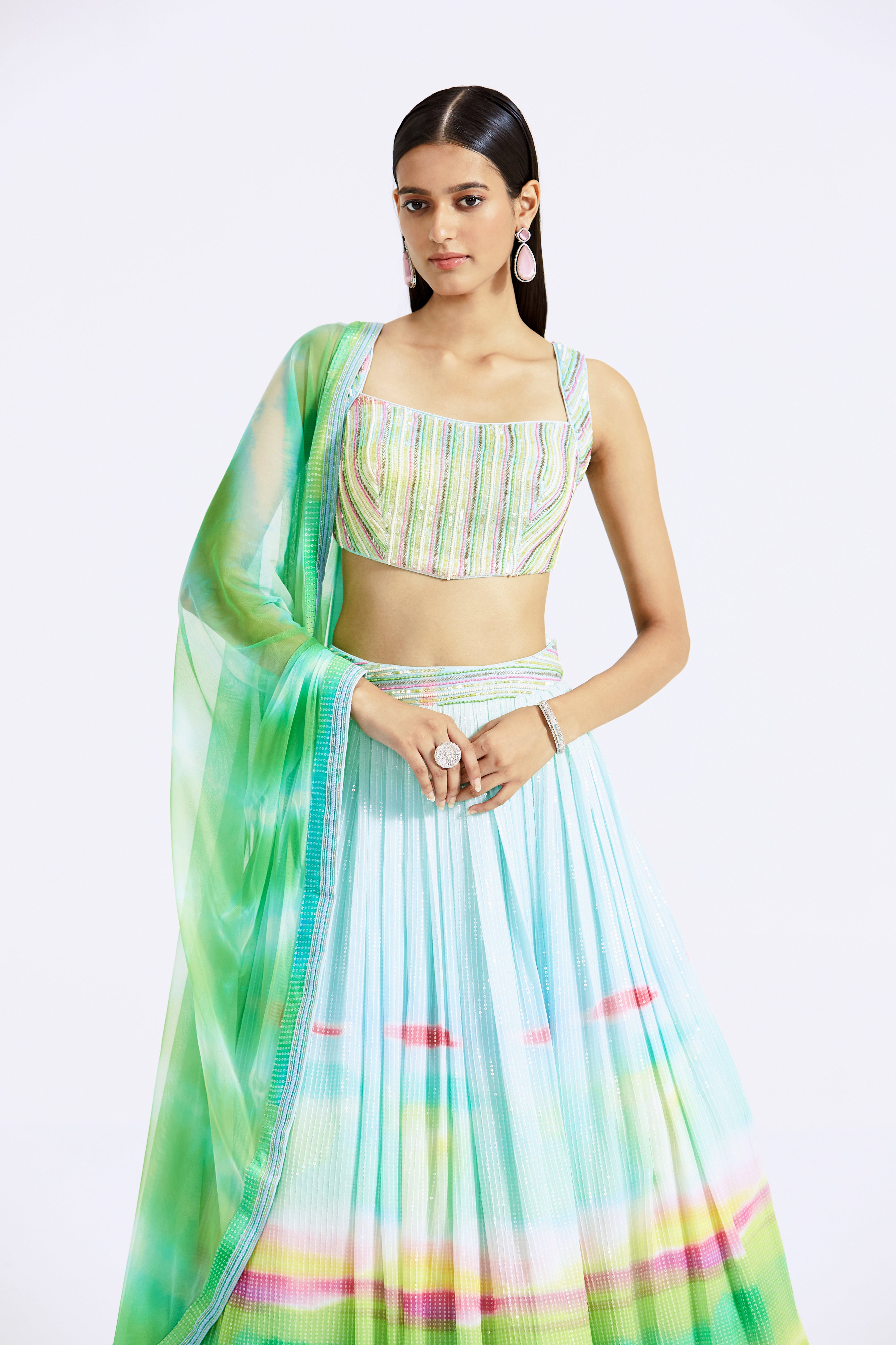 Multicoloured Printed Lehenga Set