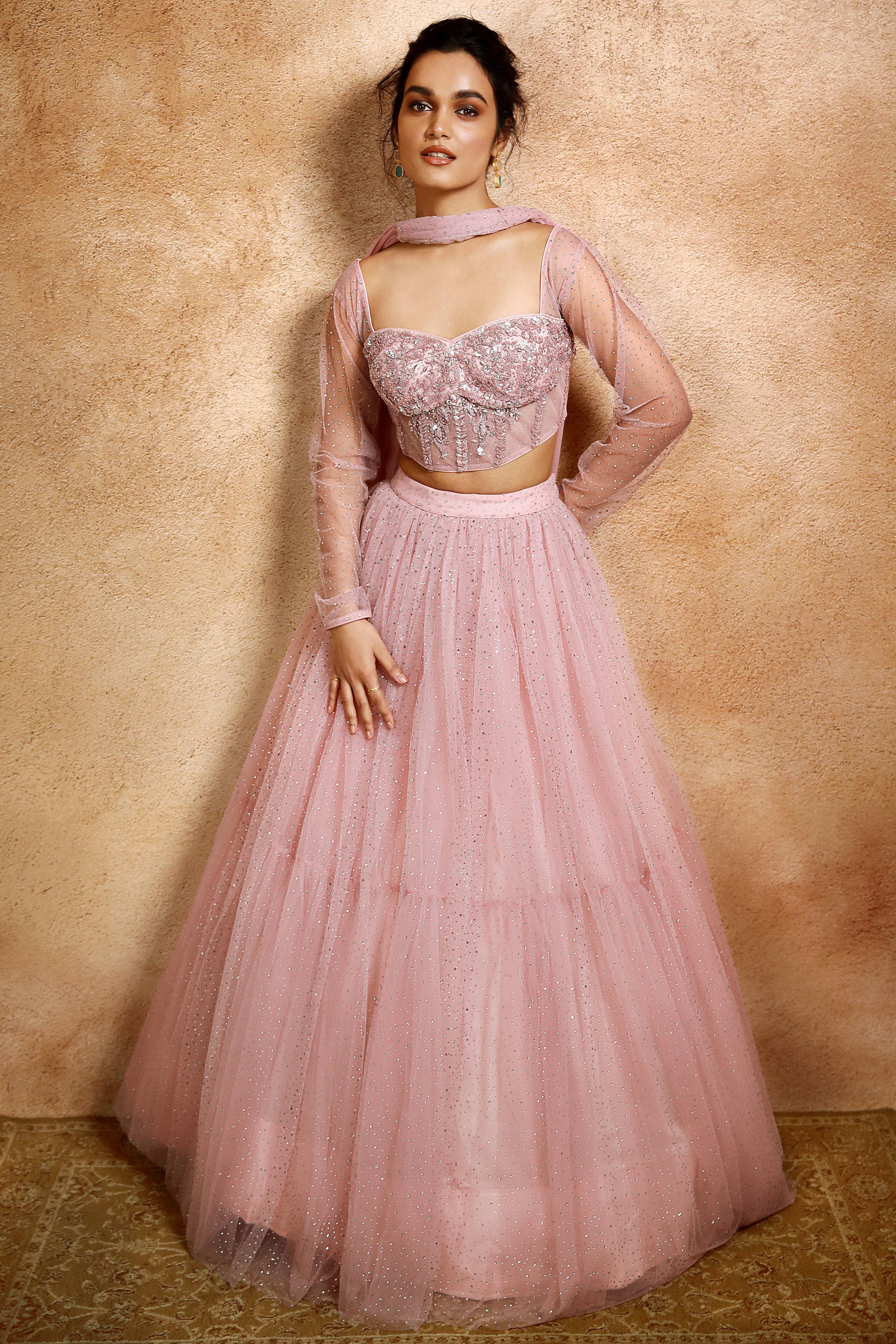 Pink Lehenga With Hand-Embroidered Corset Blouse