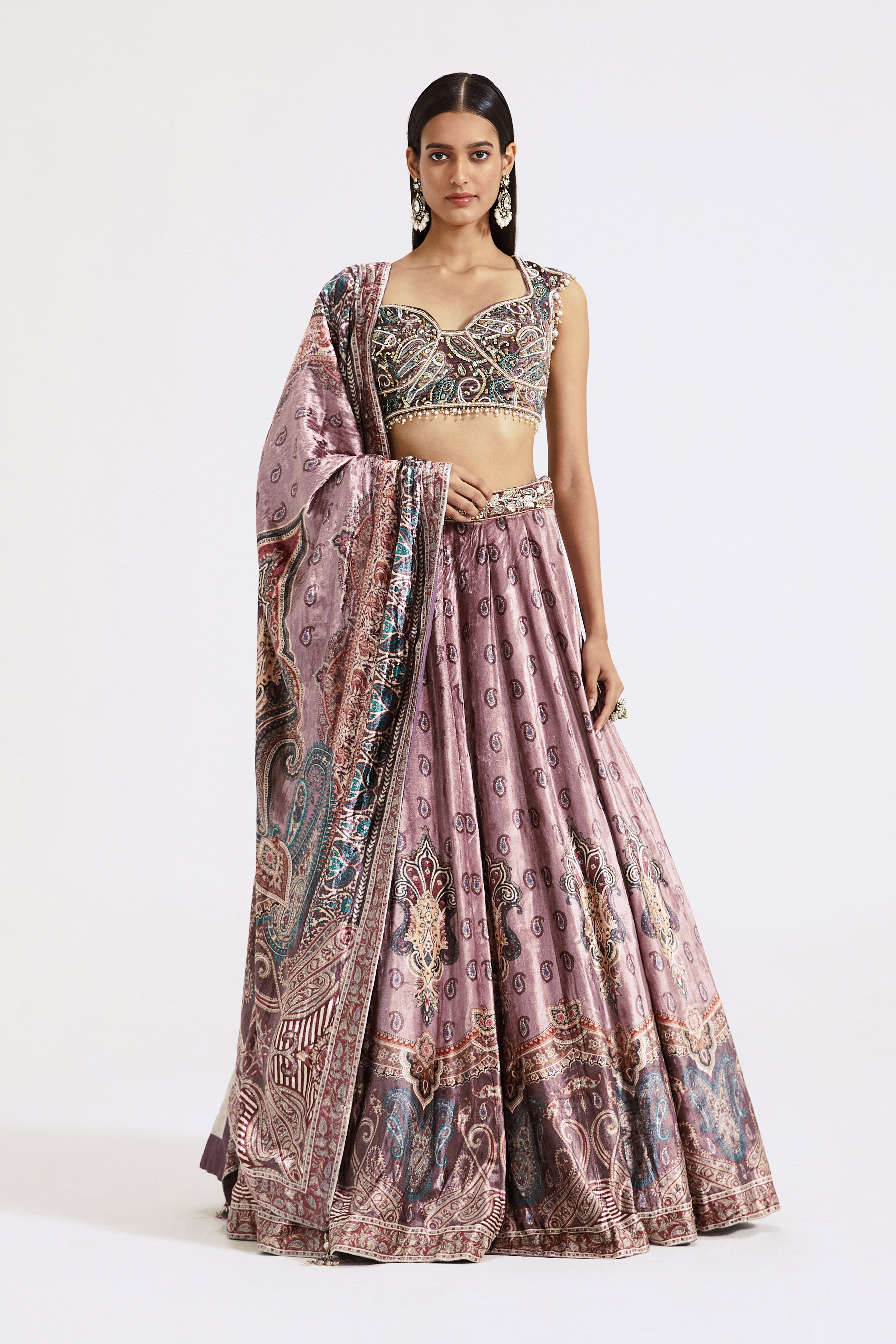 Pink Velvet Lehenga Set