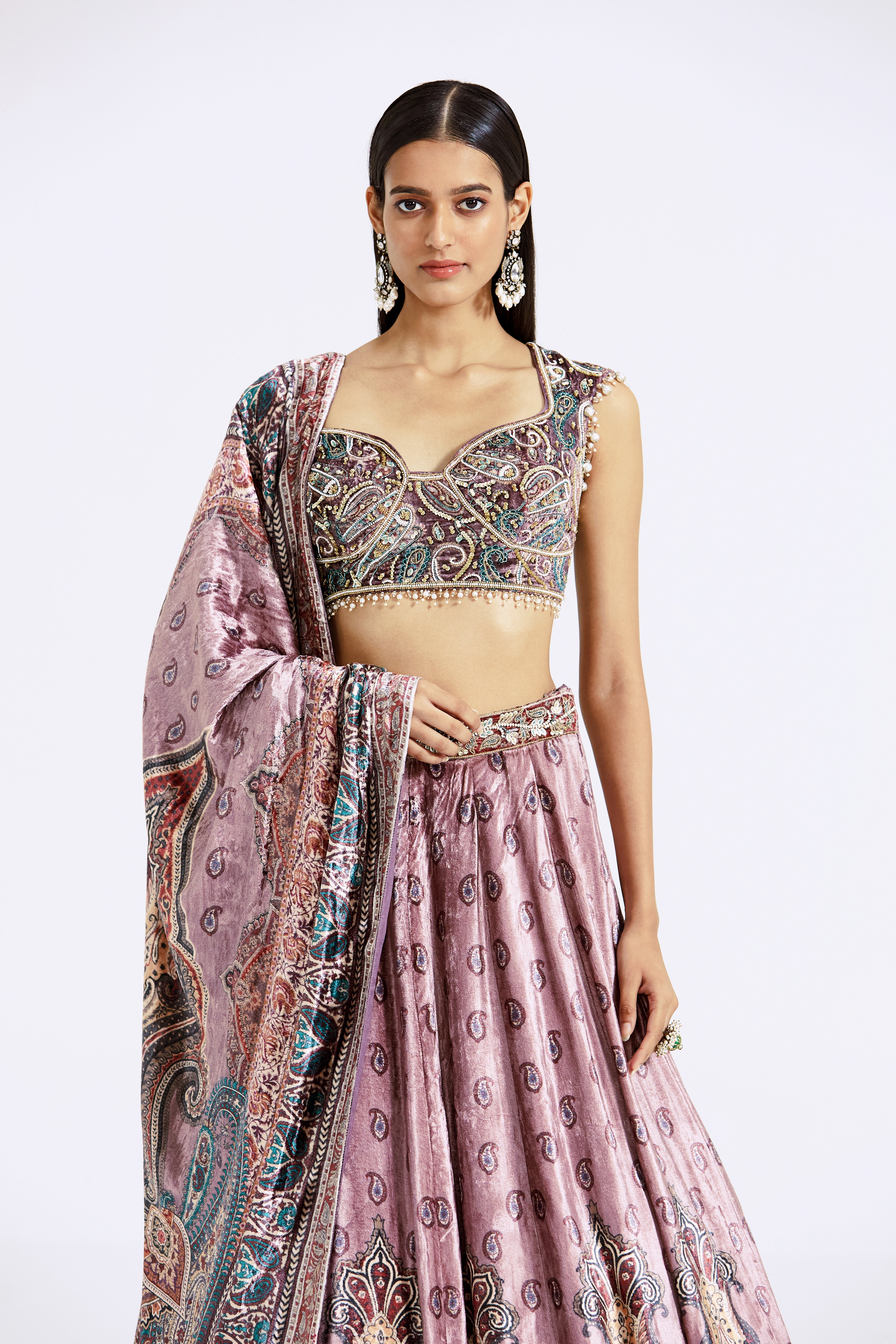 Pink Velvet Lehenga Set