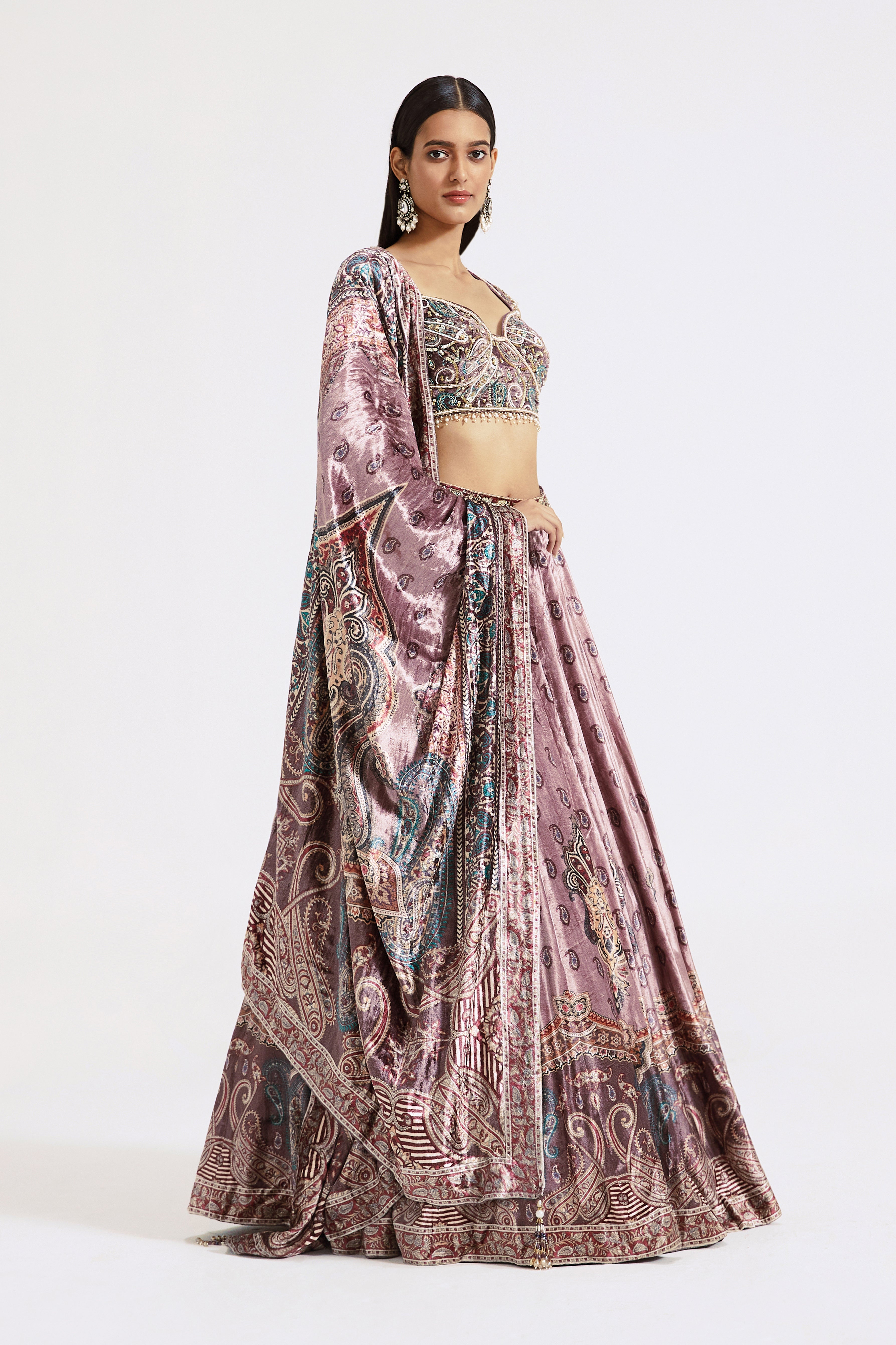 Pink Velvet Lehenga Set
