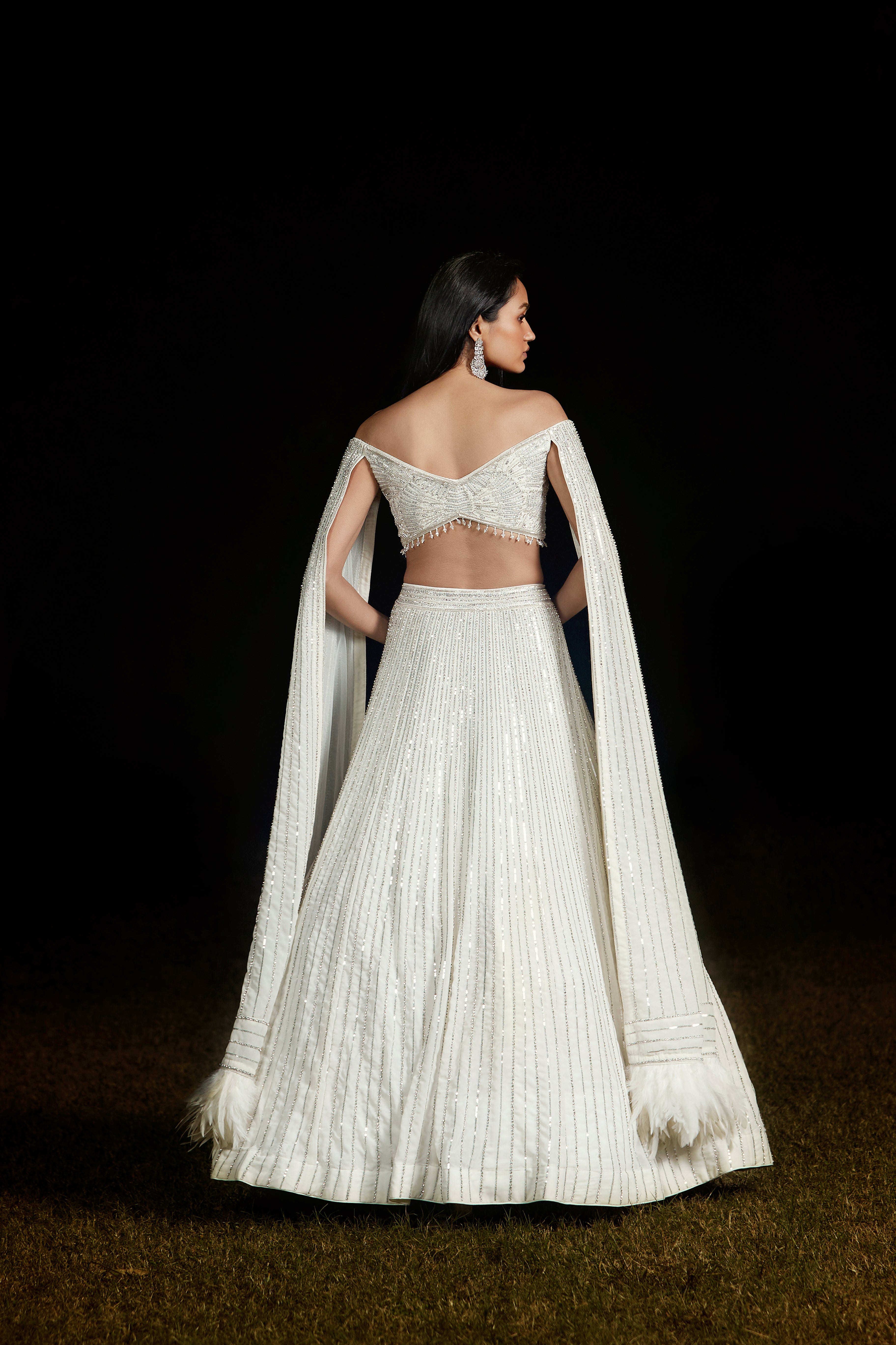 Ivory Off Shoulder Sequins Lehenga