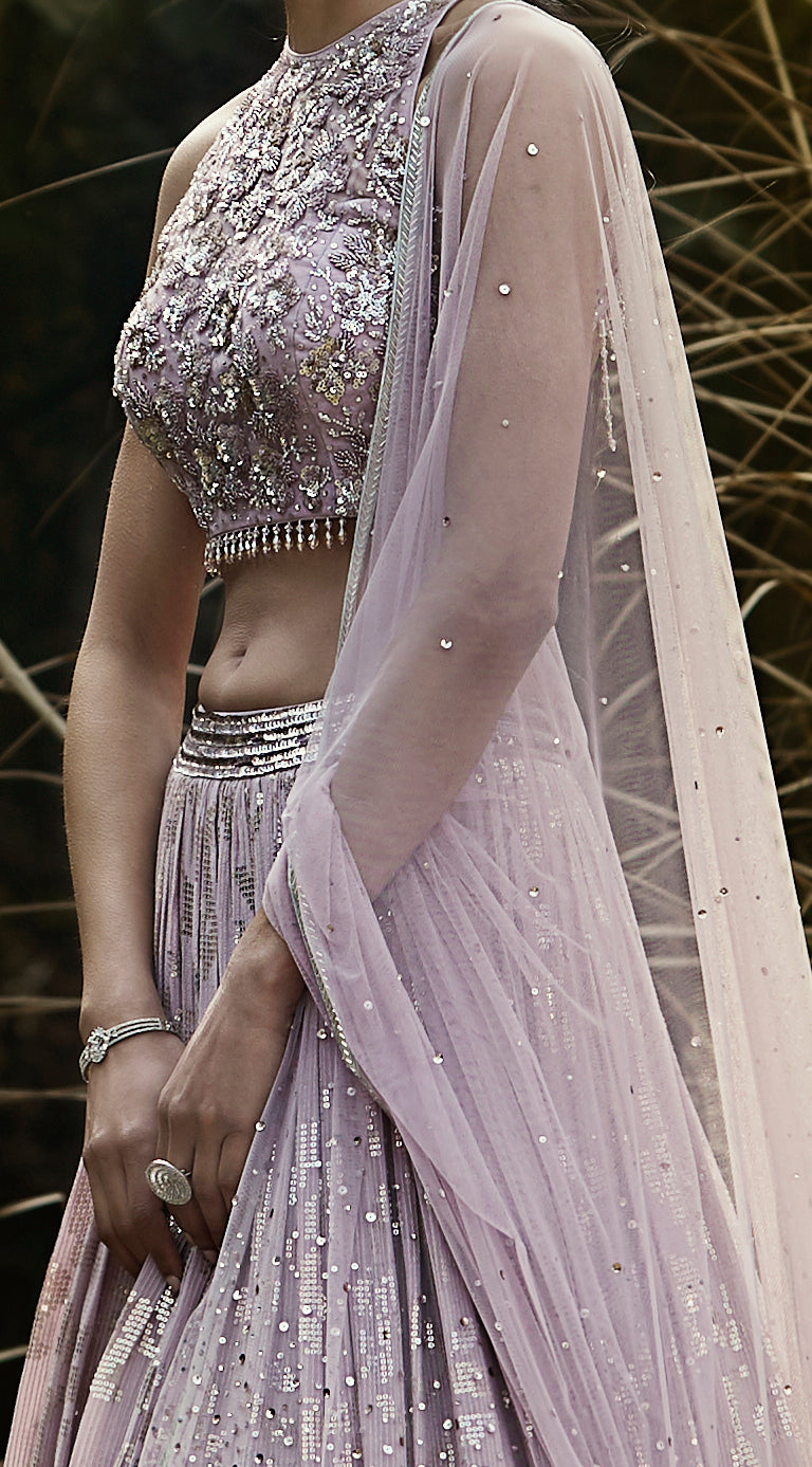 Lilac Embroidered Lehenga Set