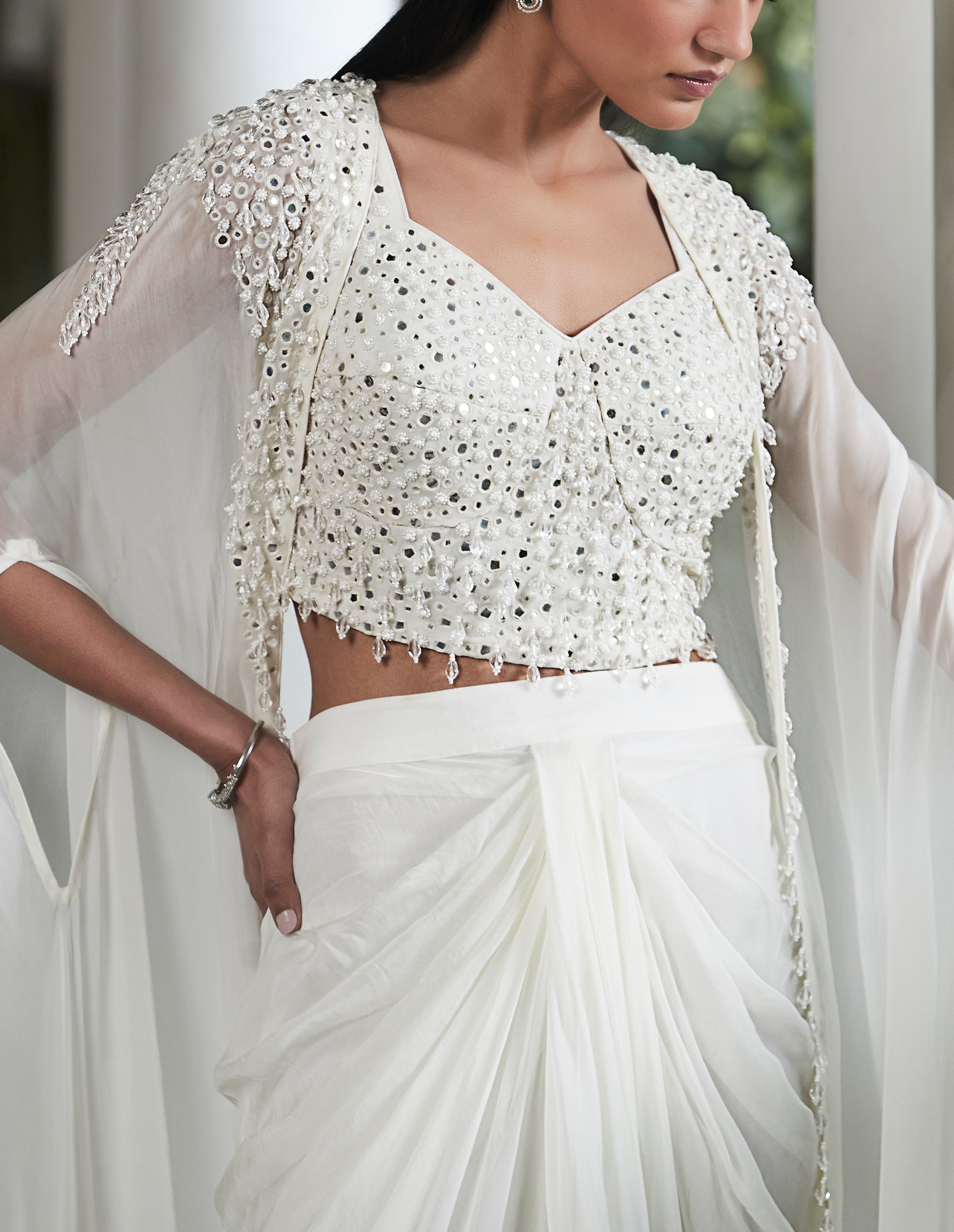 Ivory Embroidered Cape Set