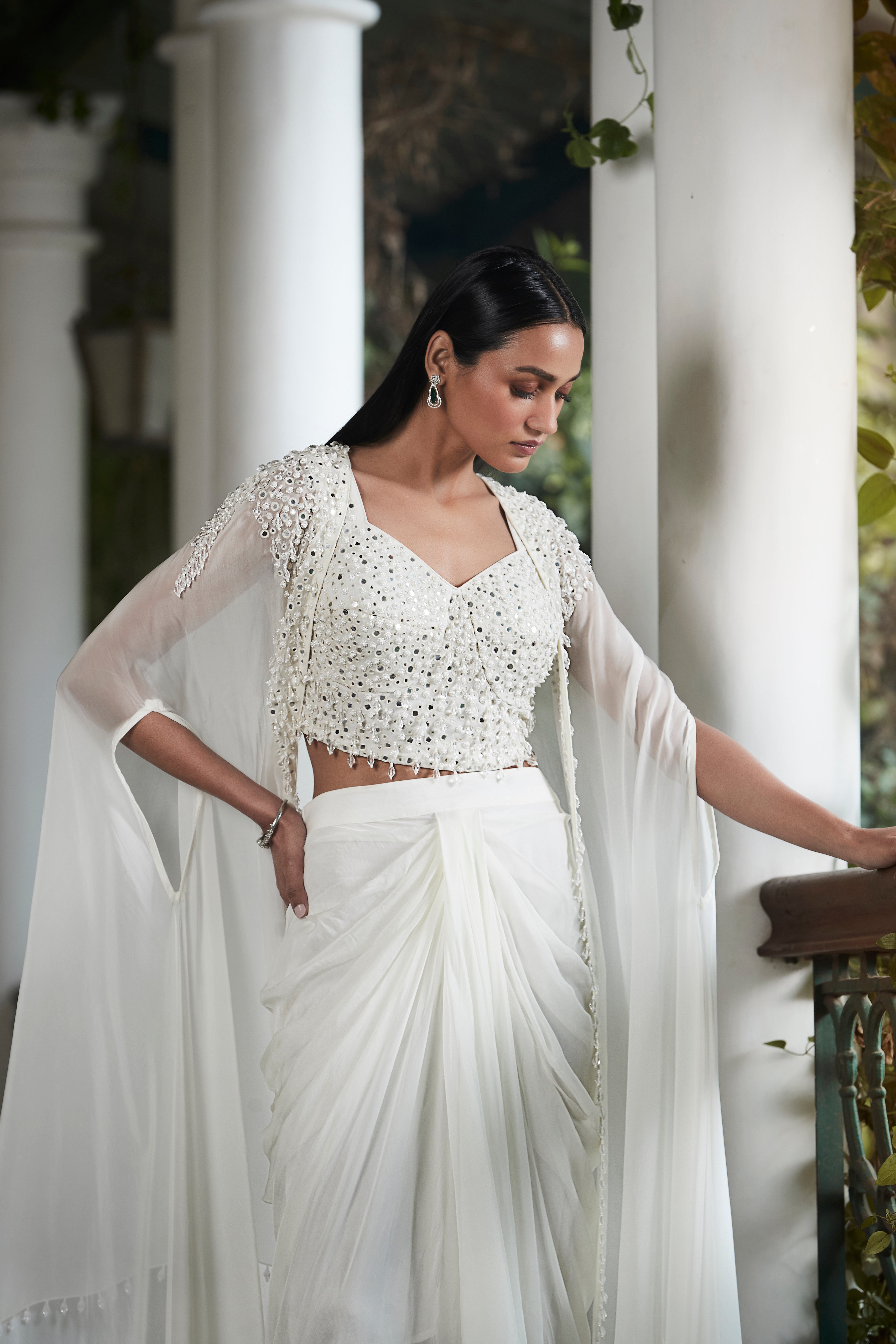 Ivory Embroidered Cape Set