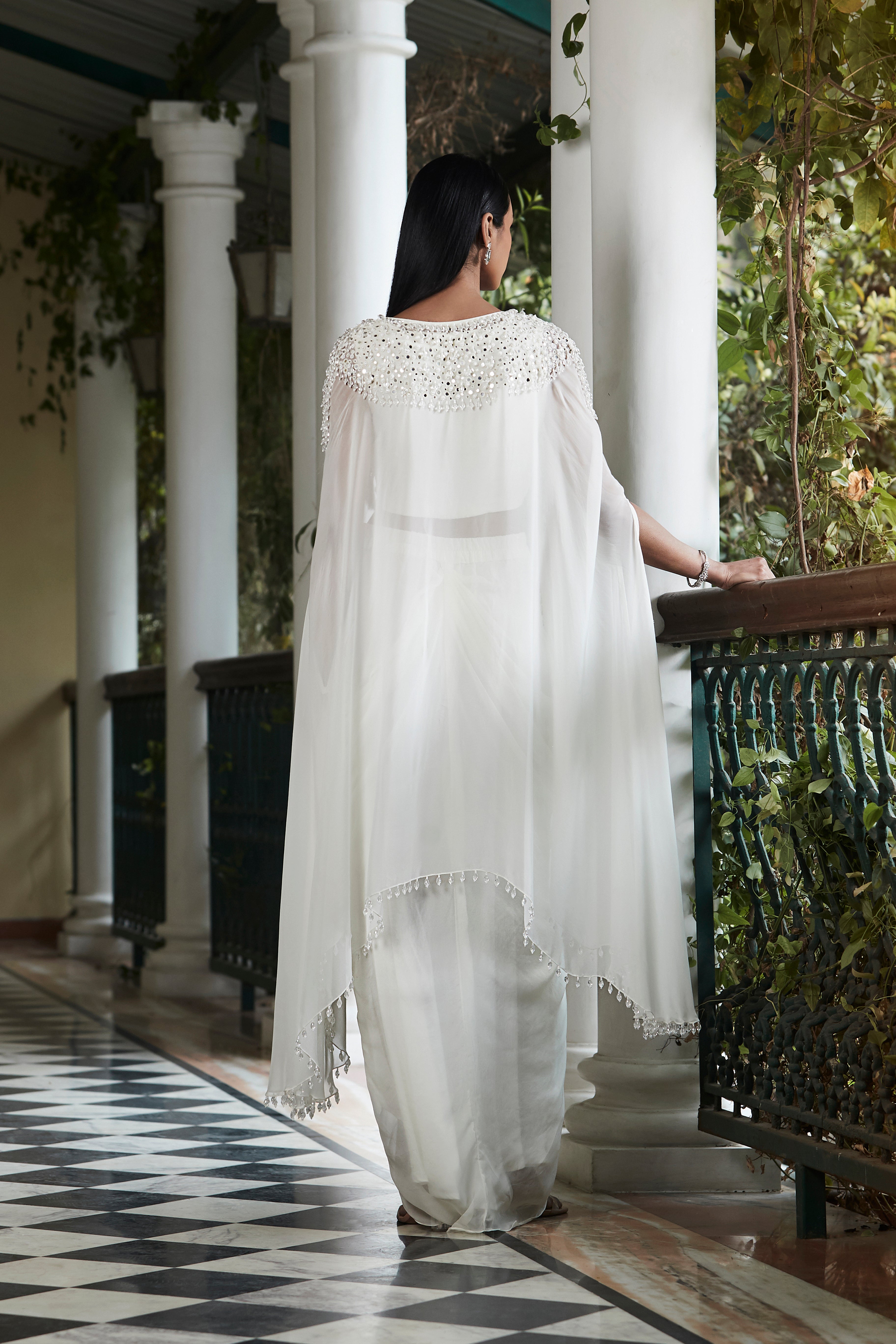 Ivory Embroidered Cape Set