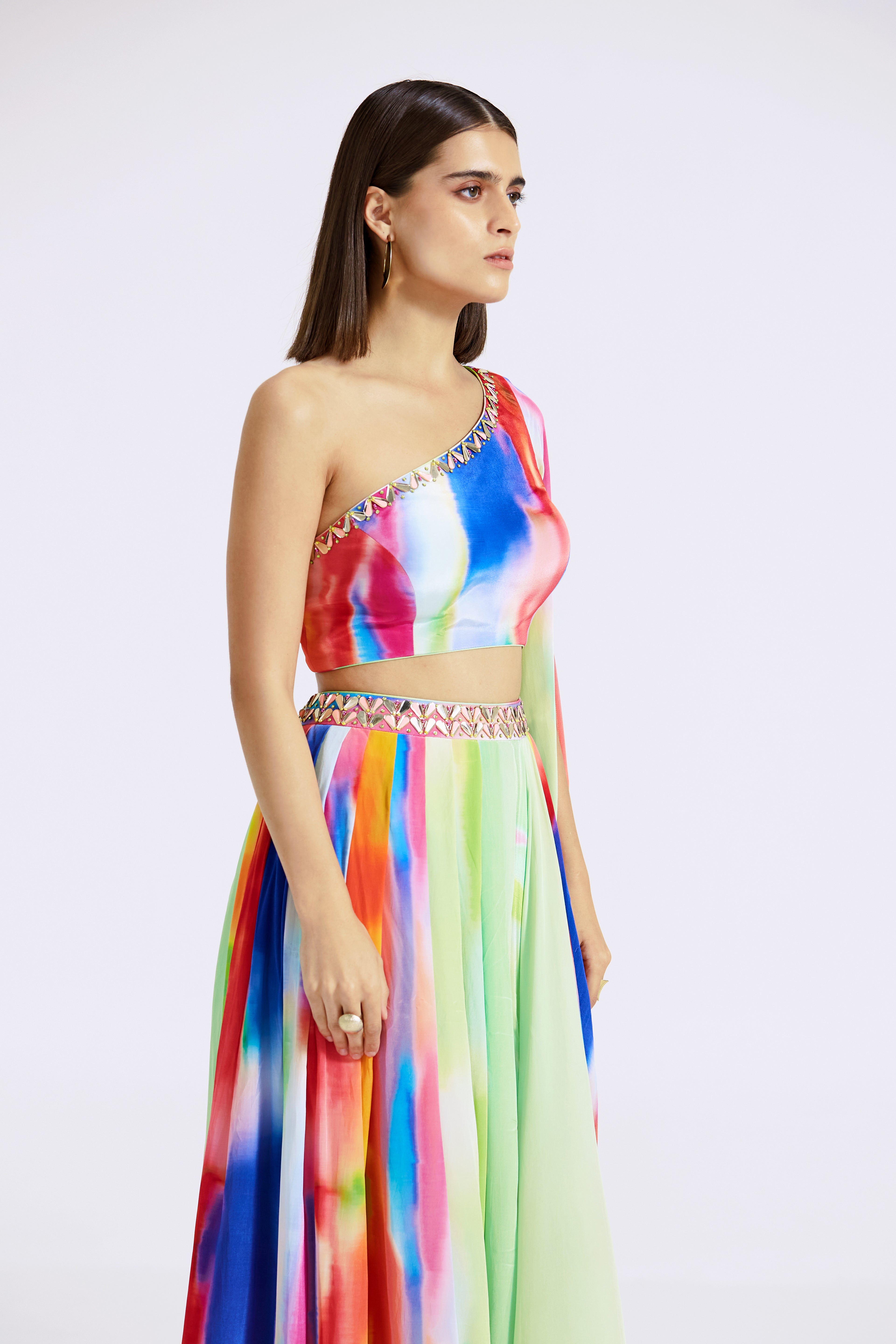 Multicoloured One-Shoulder Gown